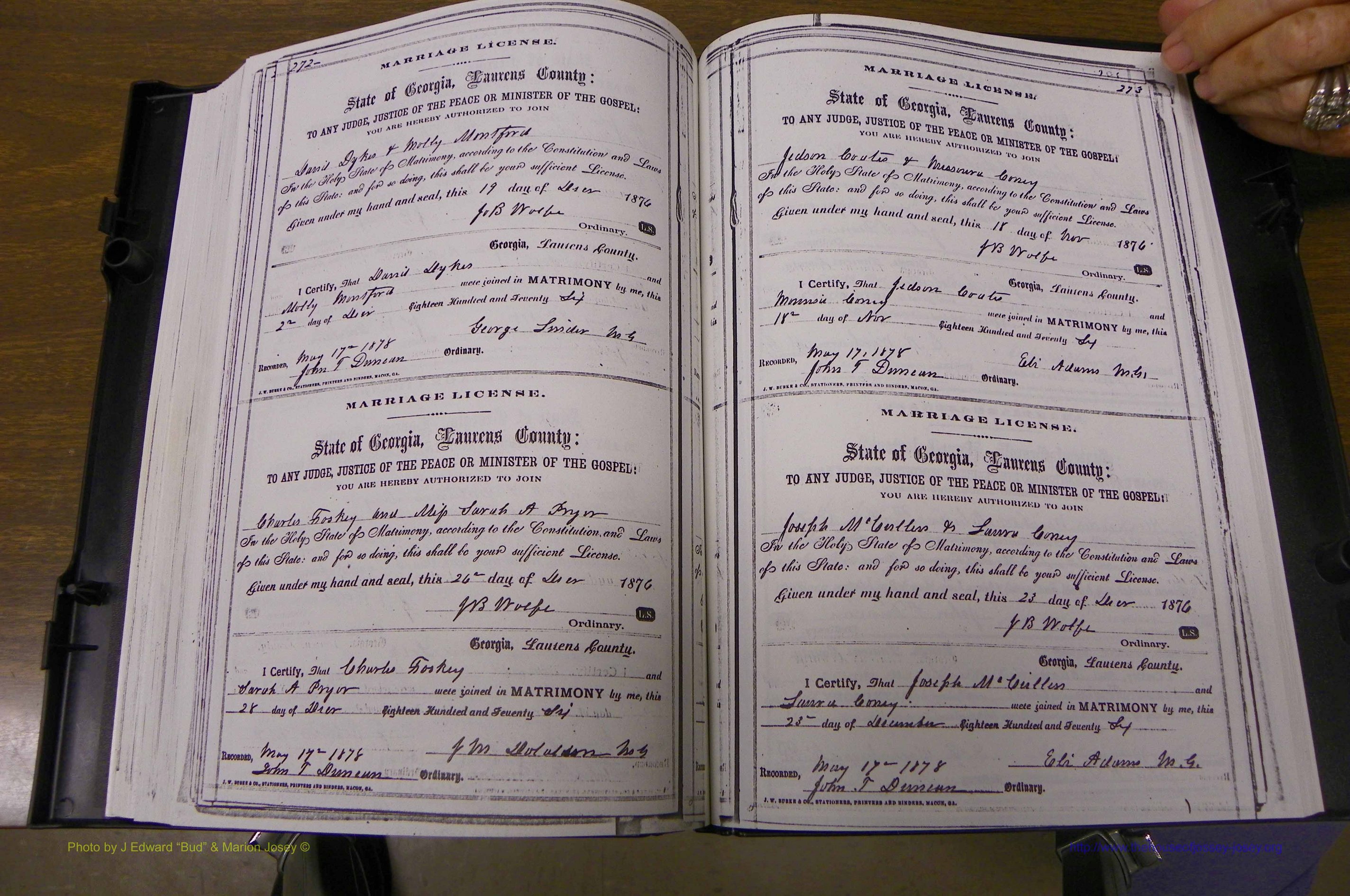 Laurens Co, GA, Marriages 1870 - 1879, P 272-273.JPG