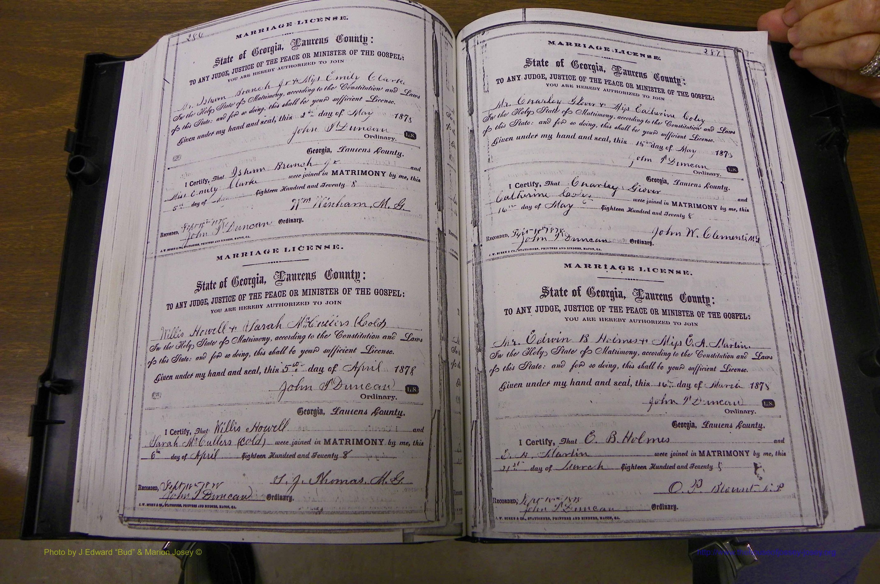 Laurens Co, GA, Marriages 1870 - 1879, P 286-287.JPG