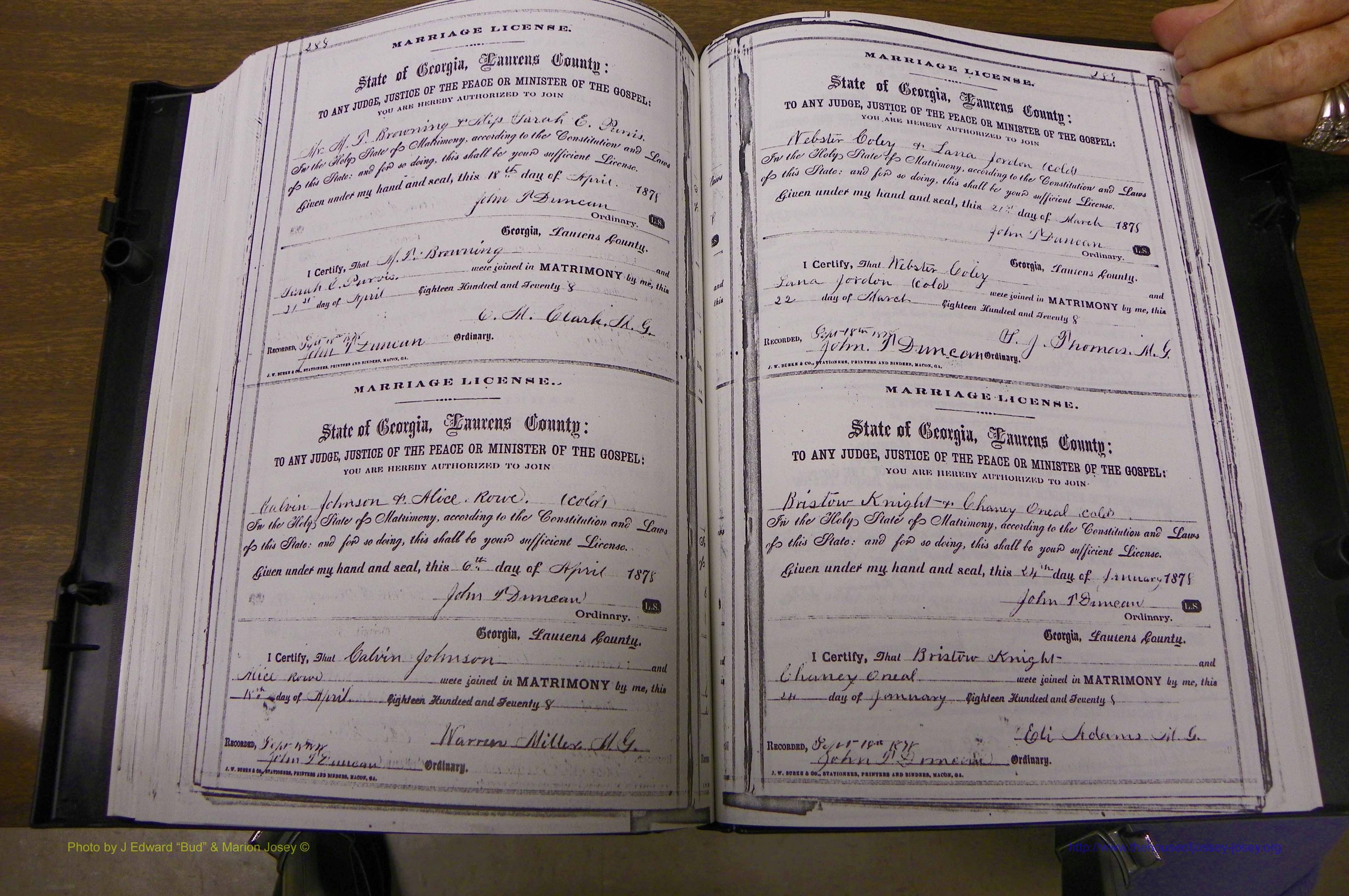 Laurens Co, GA, Marriages 1870 - 1879, P 288-289.JPG