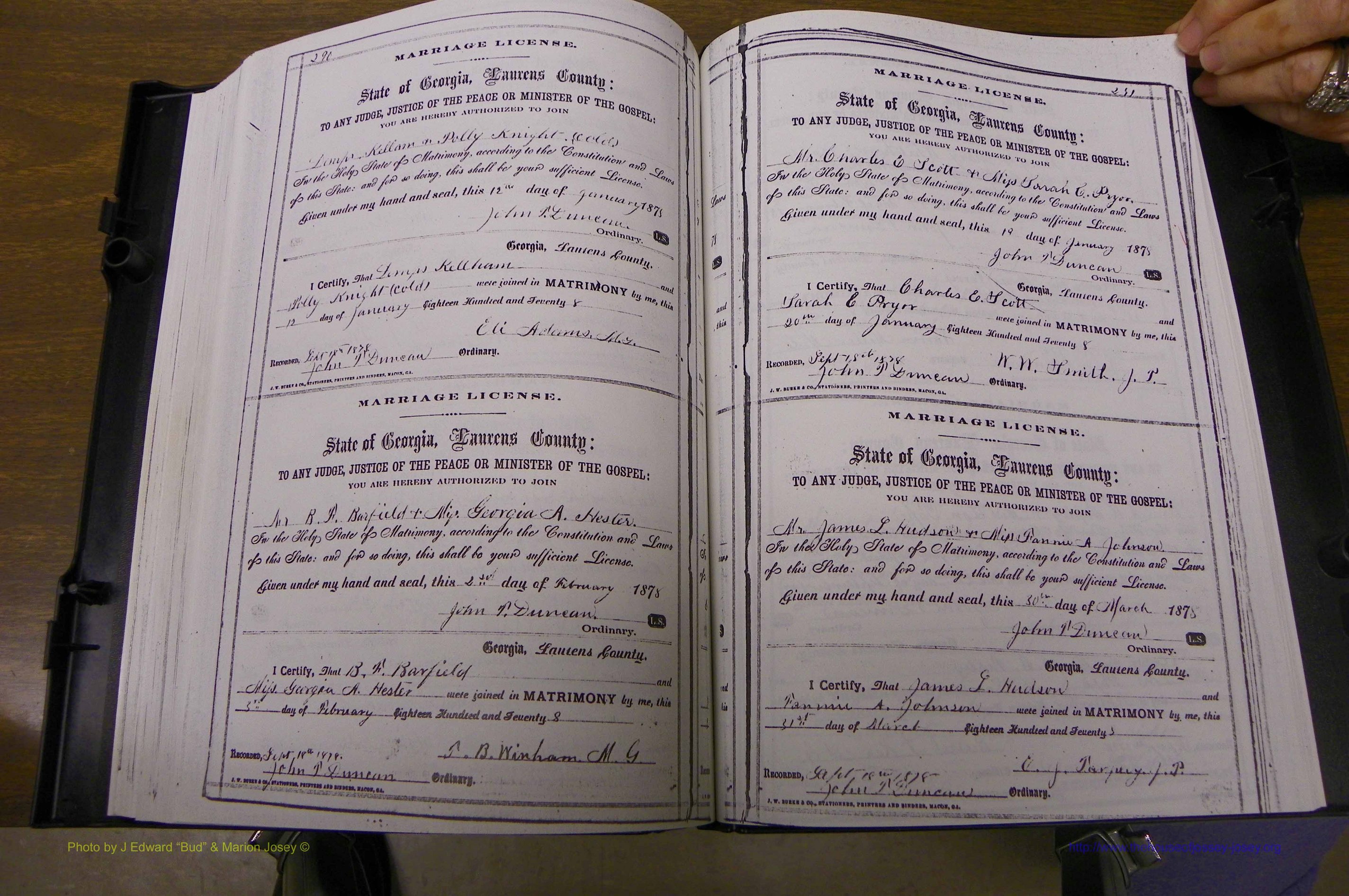 Laurens Co, GA, Marriages 1870 - 1879, P 290-291.JPG