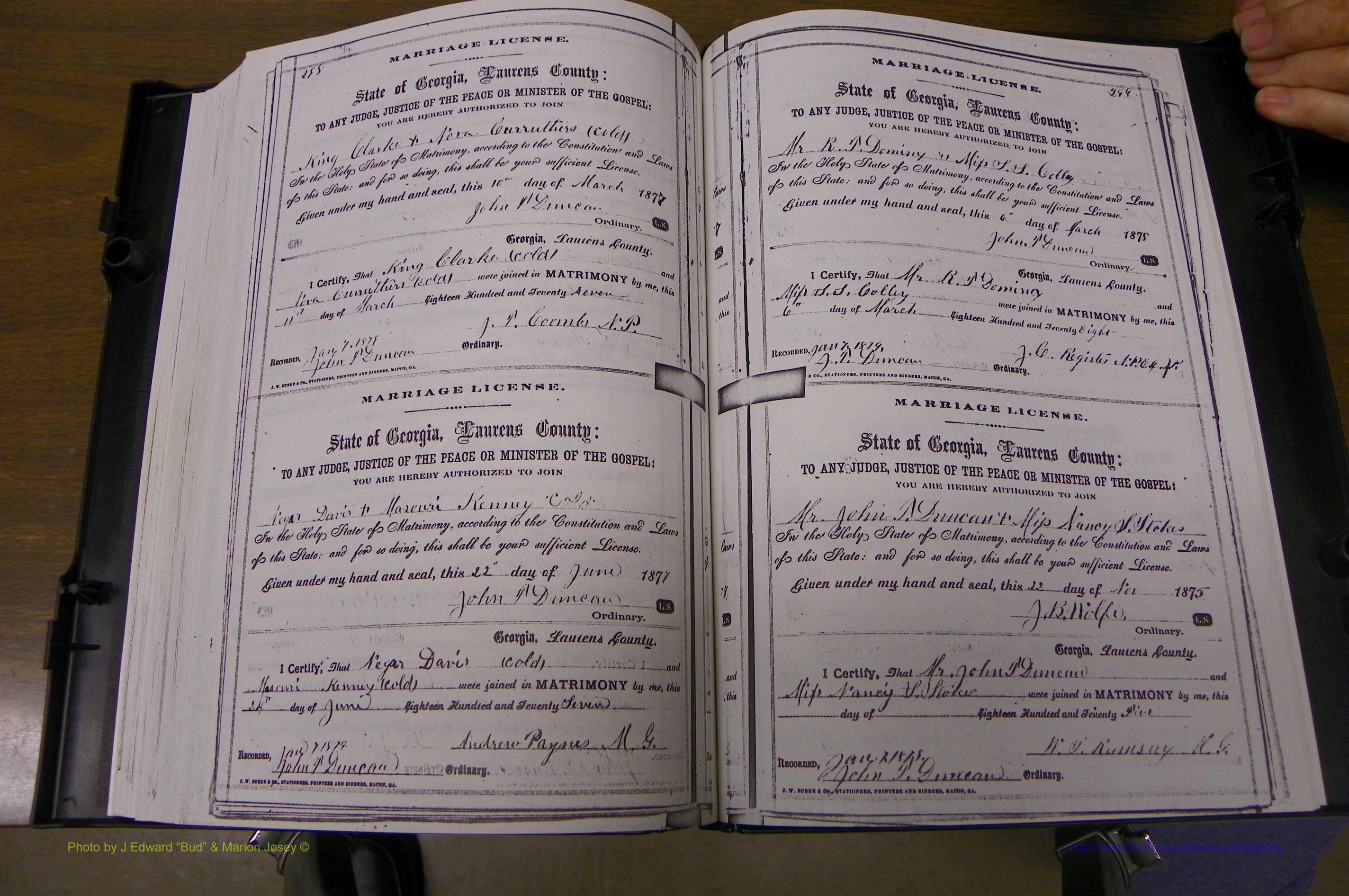 Laurens Co, GA, Marriages 1870 - 1879, P 298-299.JPG