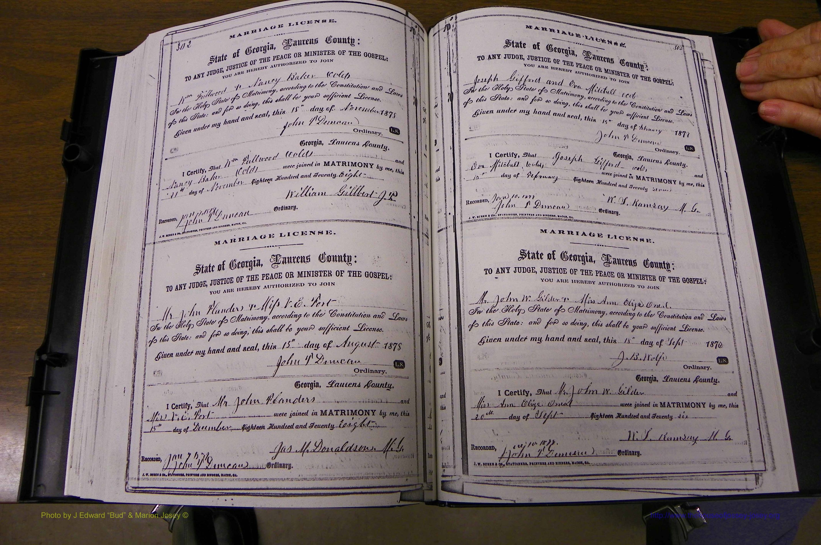 Laurens Co, GA, Marriages 1870 - 1879, P 302-303.JPG