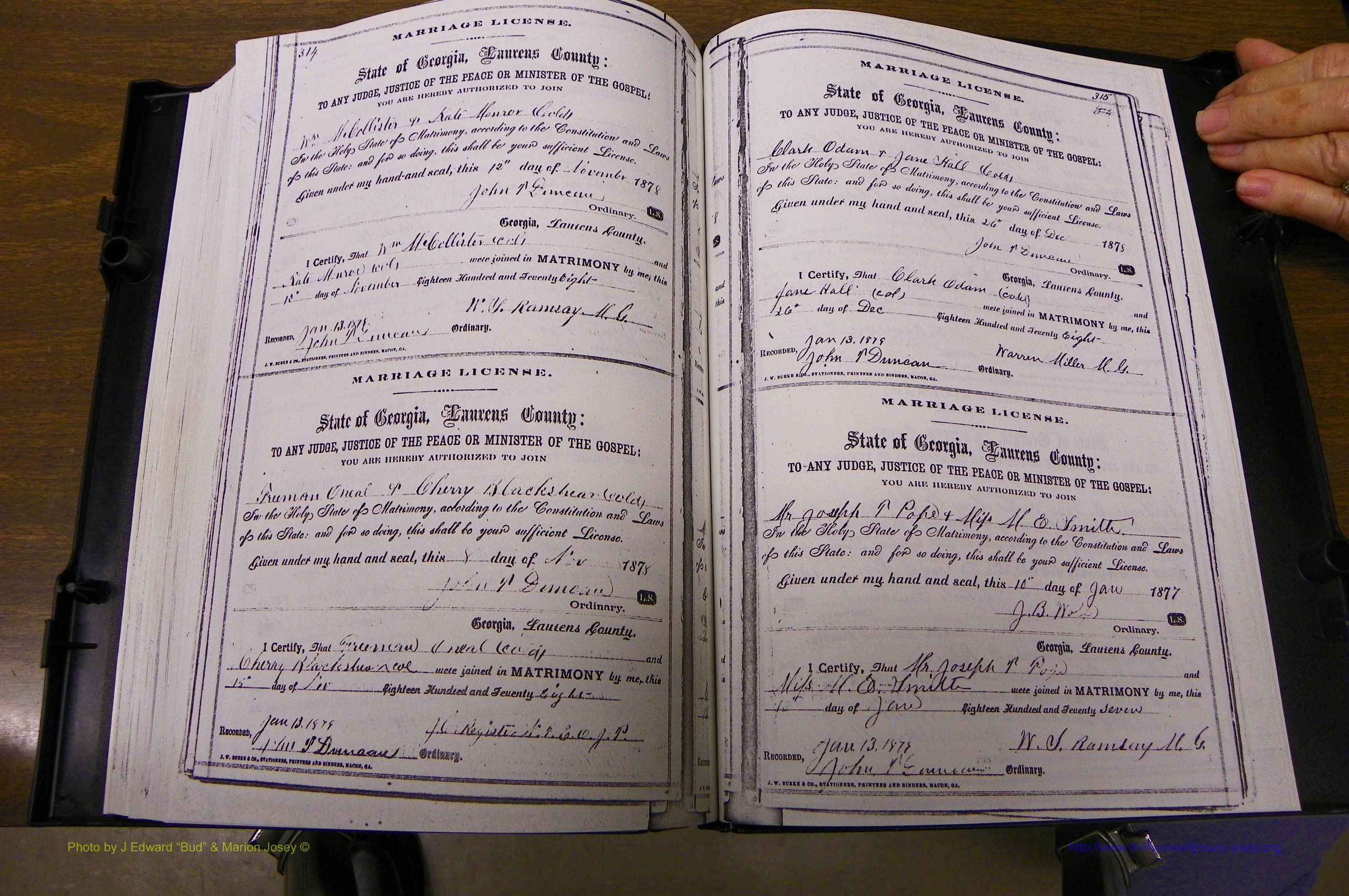 Laurens Co, GA, Marriages 1870 - 1879, P 314-315.JPG