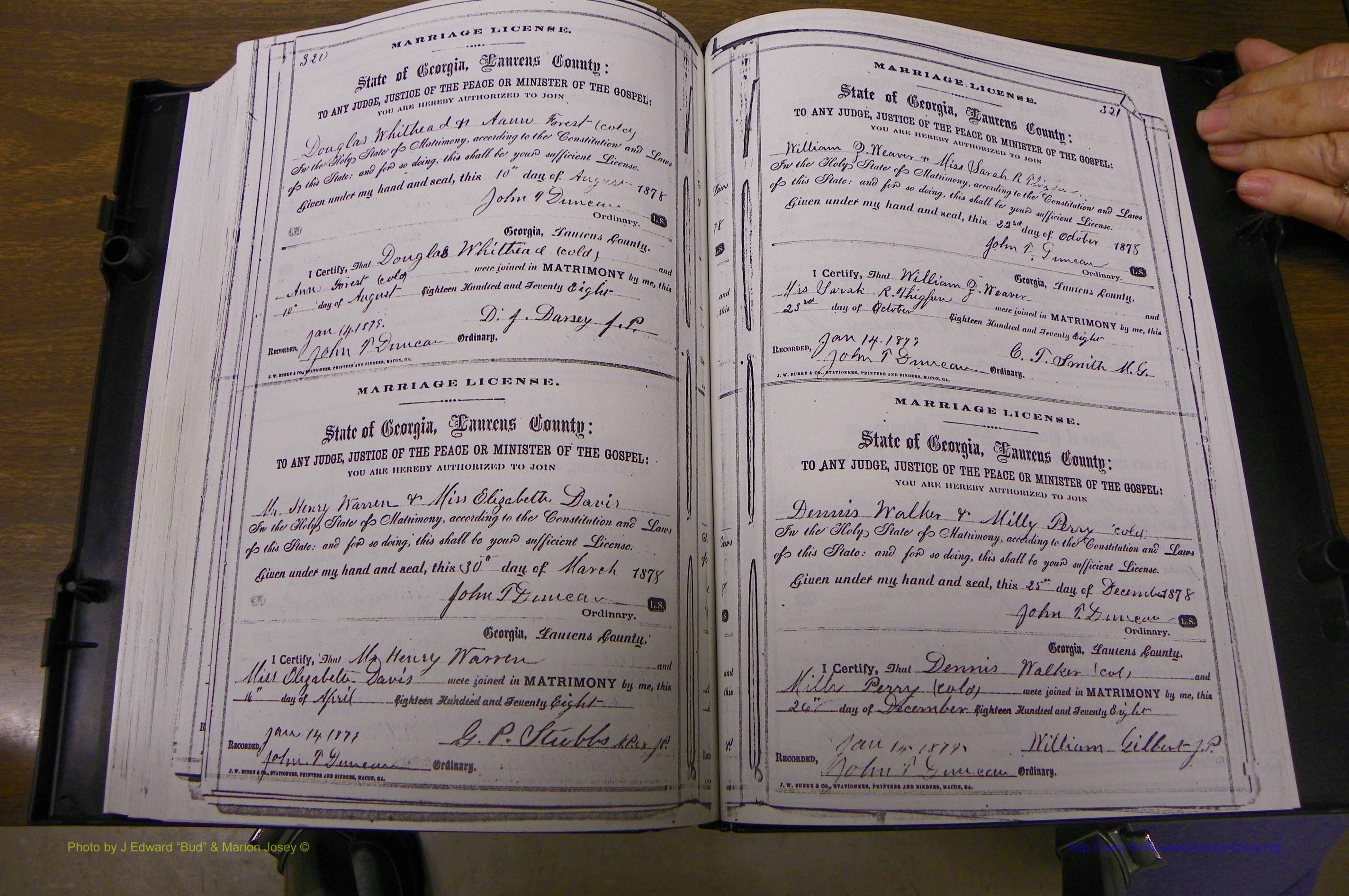 Laurens Co, GA, Marriages 1870 - 1879, P 320-321.JPG