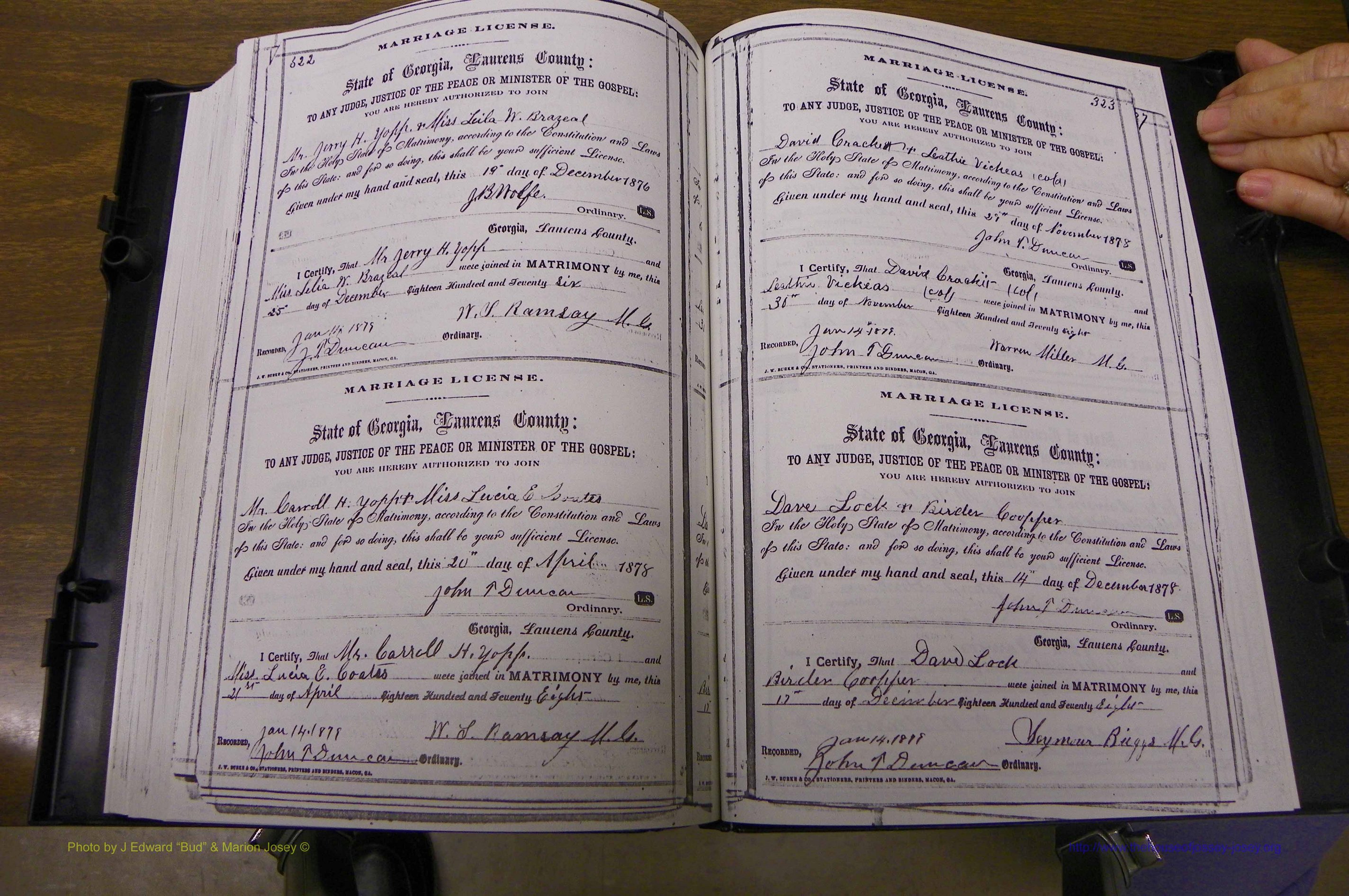 Laurens Co, GA, Marriages 1870 - 1879, P 322-323.JPG