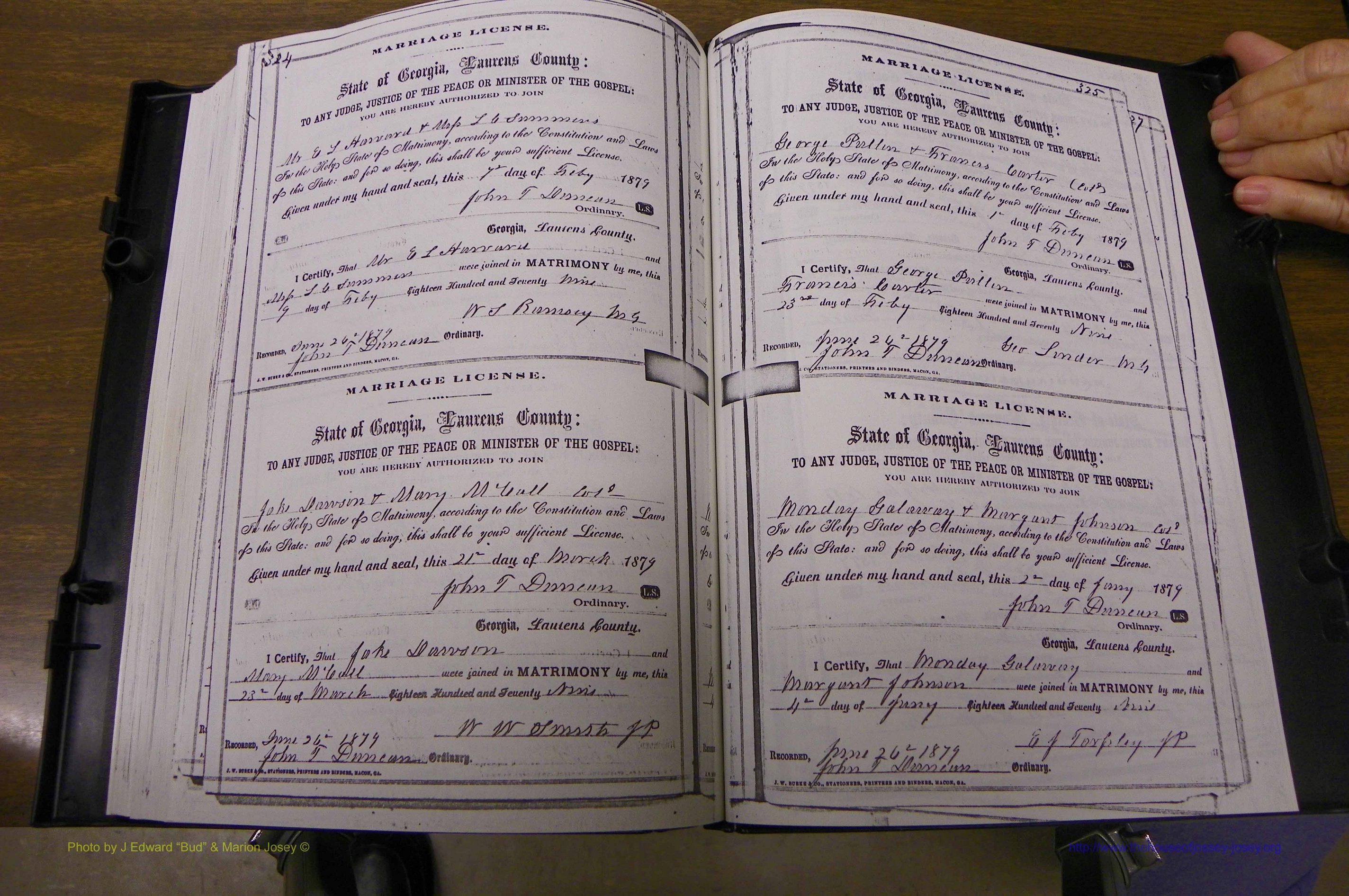 Laurens Co, GA, Marriages 1870 - 1879, P 324-325.JPG