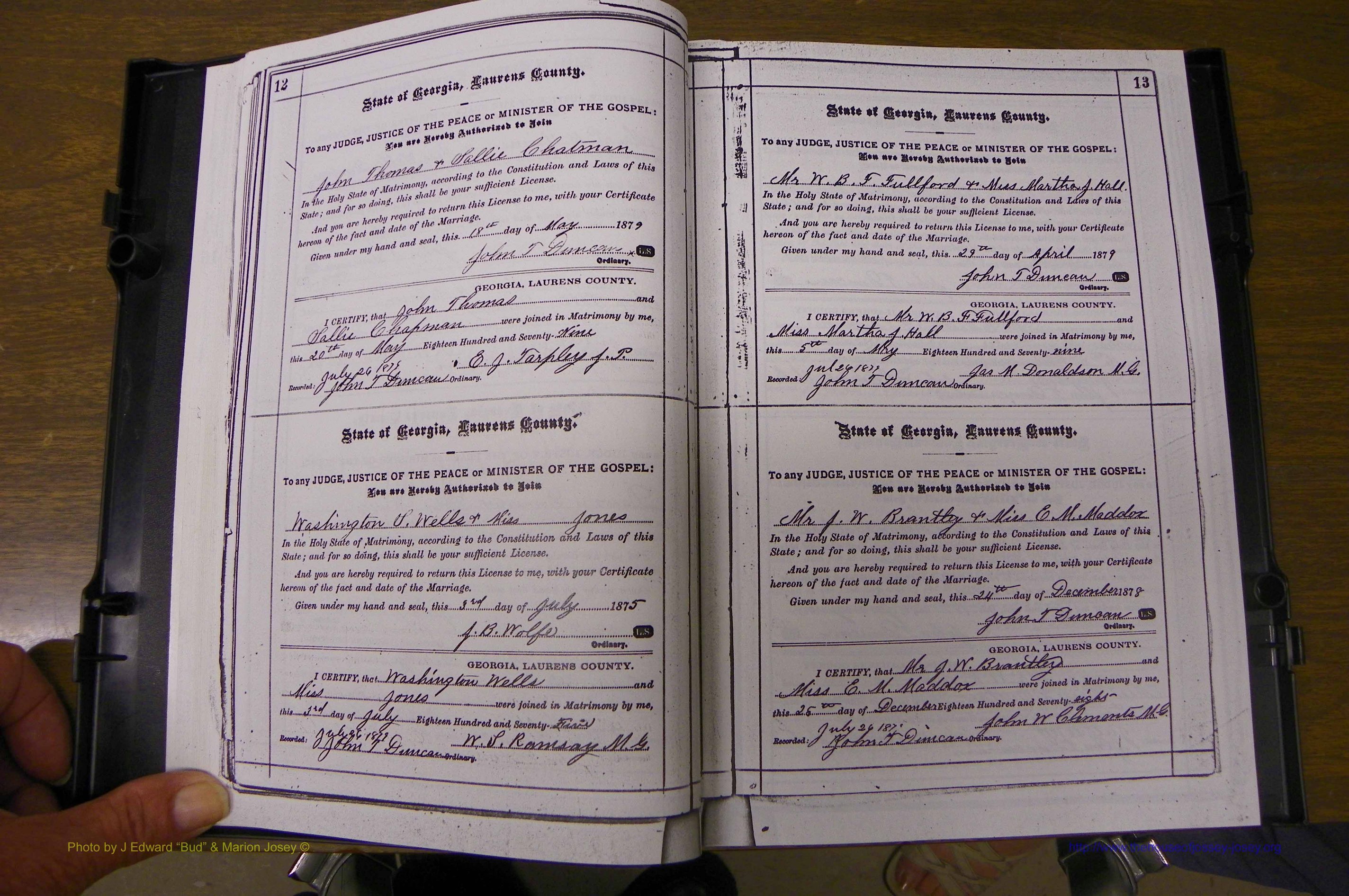 Laurens Co, GA, Marriages 1879 - 1886, P 012-013.JPG