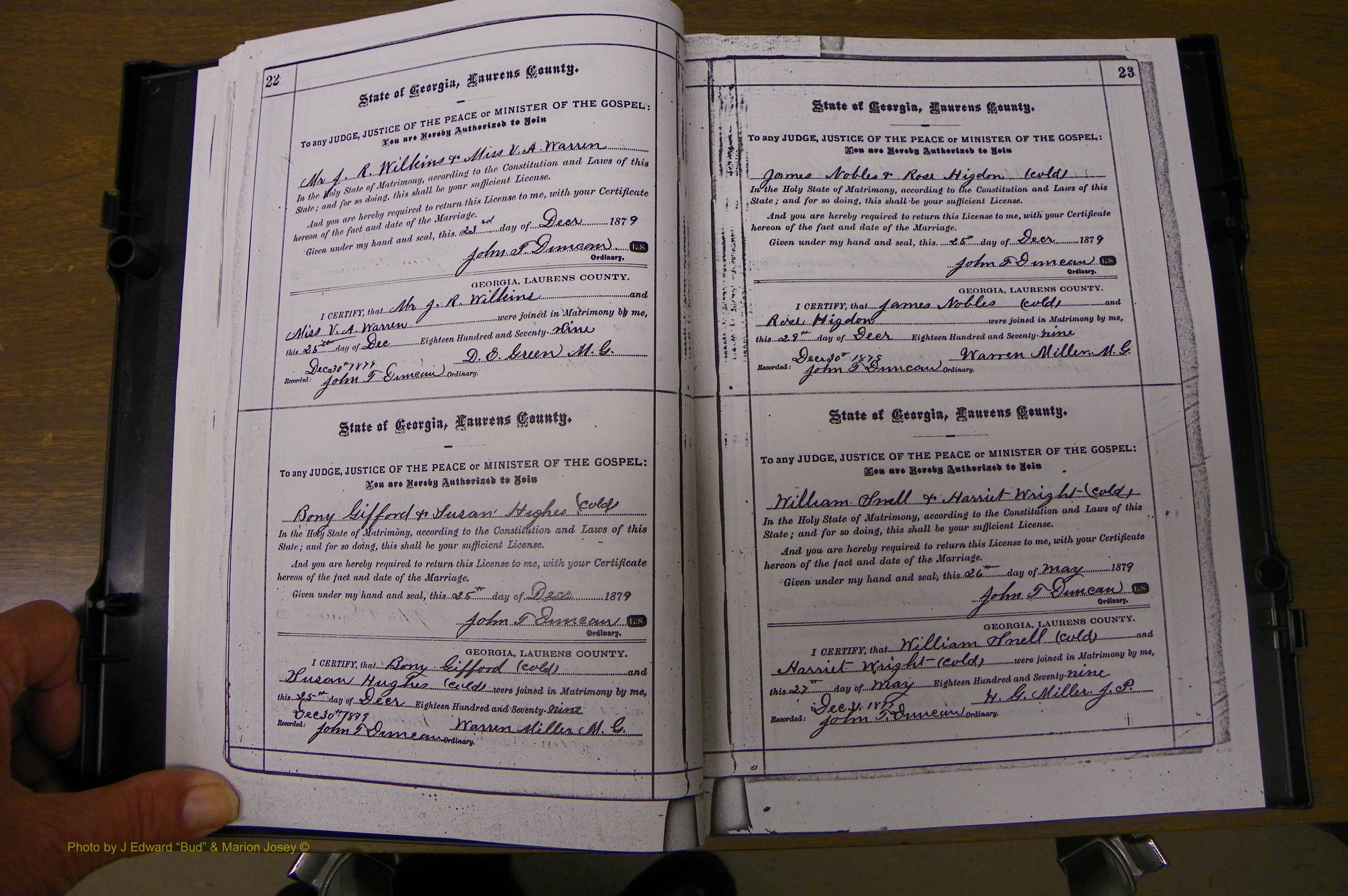 Laurens Co, GA, Marriages 1879 - 1886, P 022-023.JPG