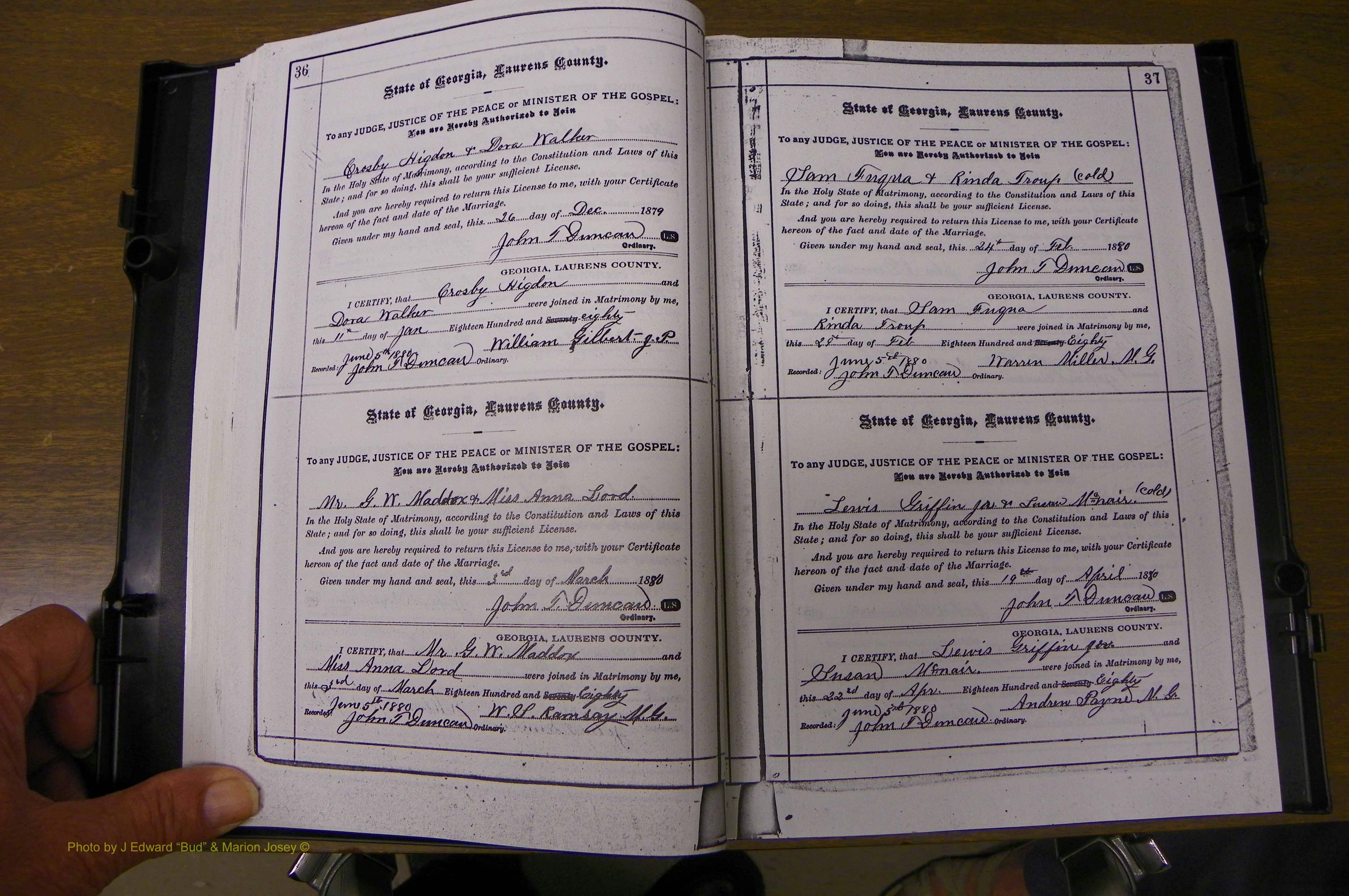 Laurens Co, GA, Marriages 1879 - 1886, P 036-037.JPG