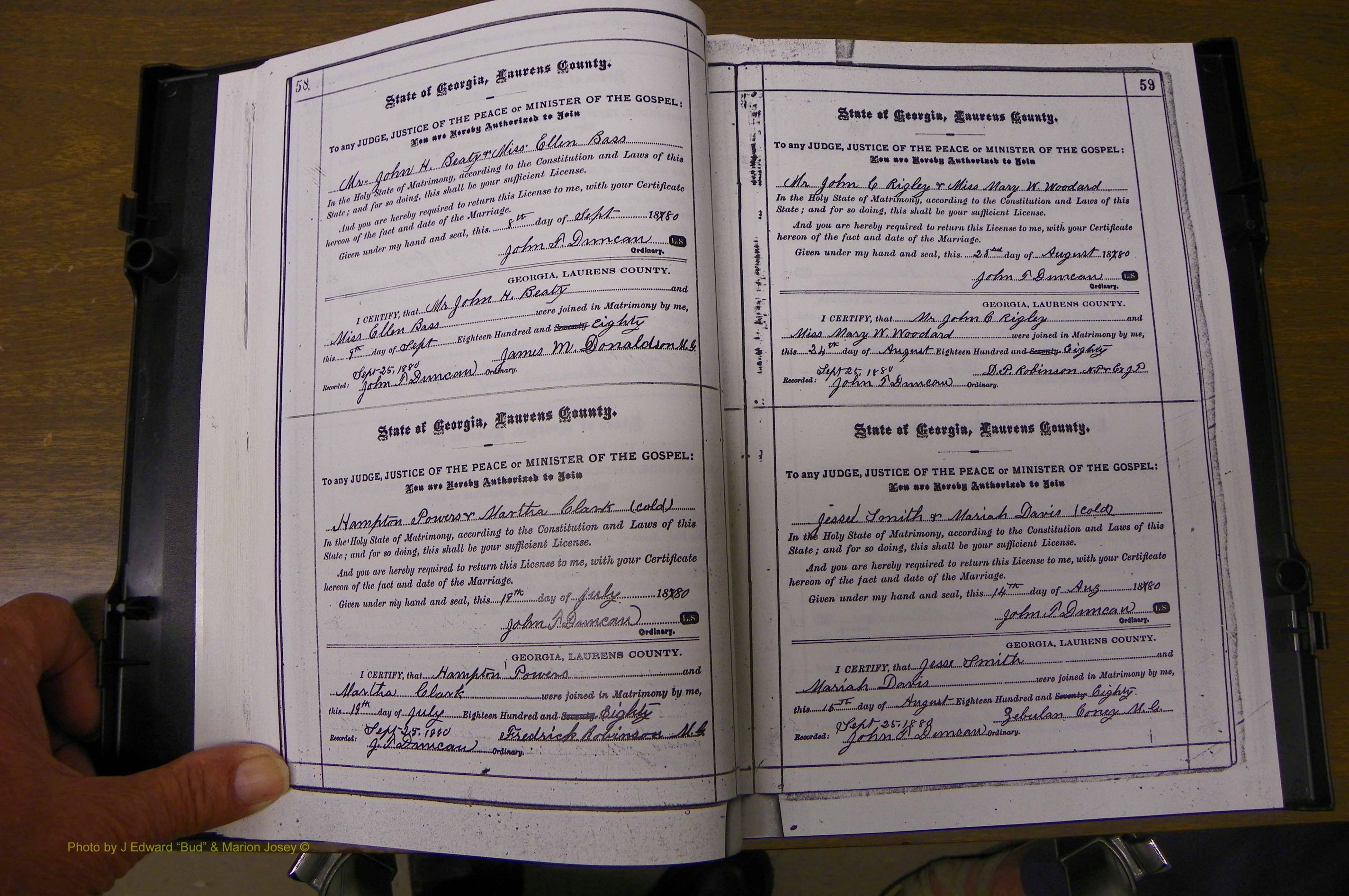 Laurens Co, GA, Marriages 1879 - 1886, P 058-059.JPG