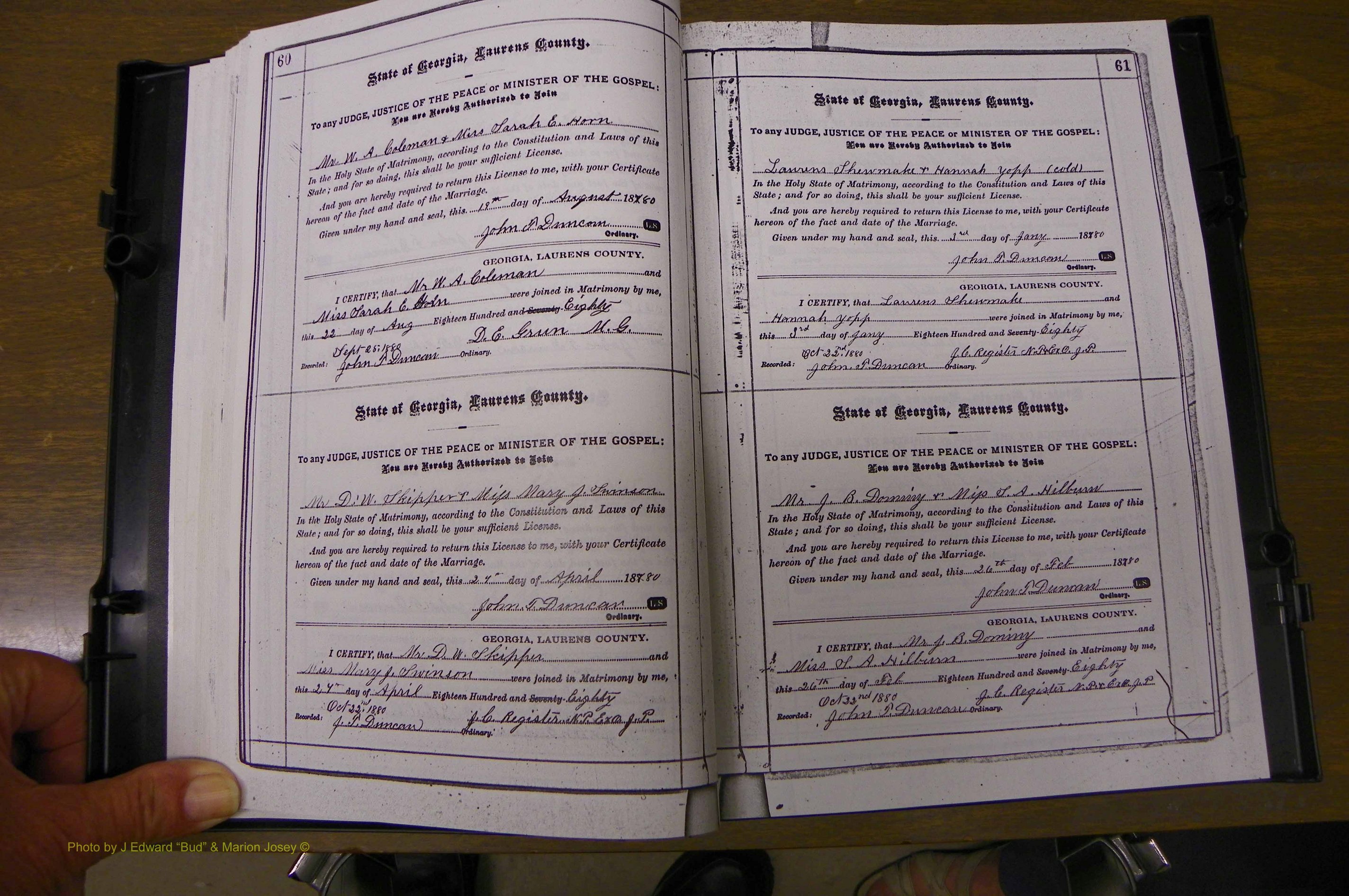 Laurens Co, GA, Marriages 1879 - 1886, P 060-061.JPG