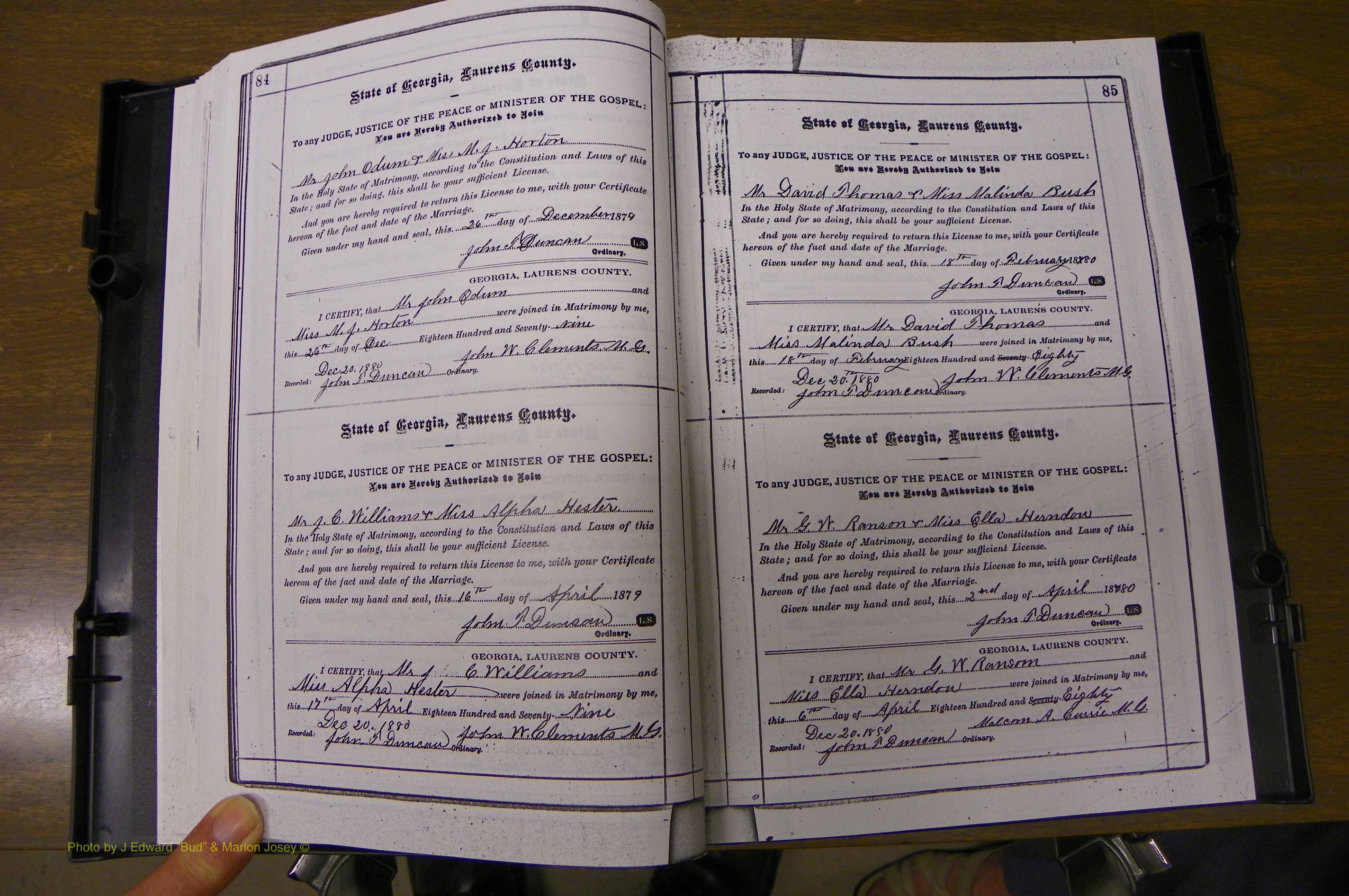 Laurens Co, GA, Marriages 1879 - 1886, P 084-085.JPG