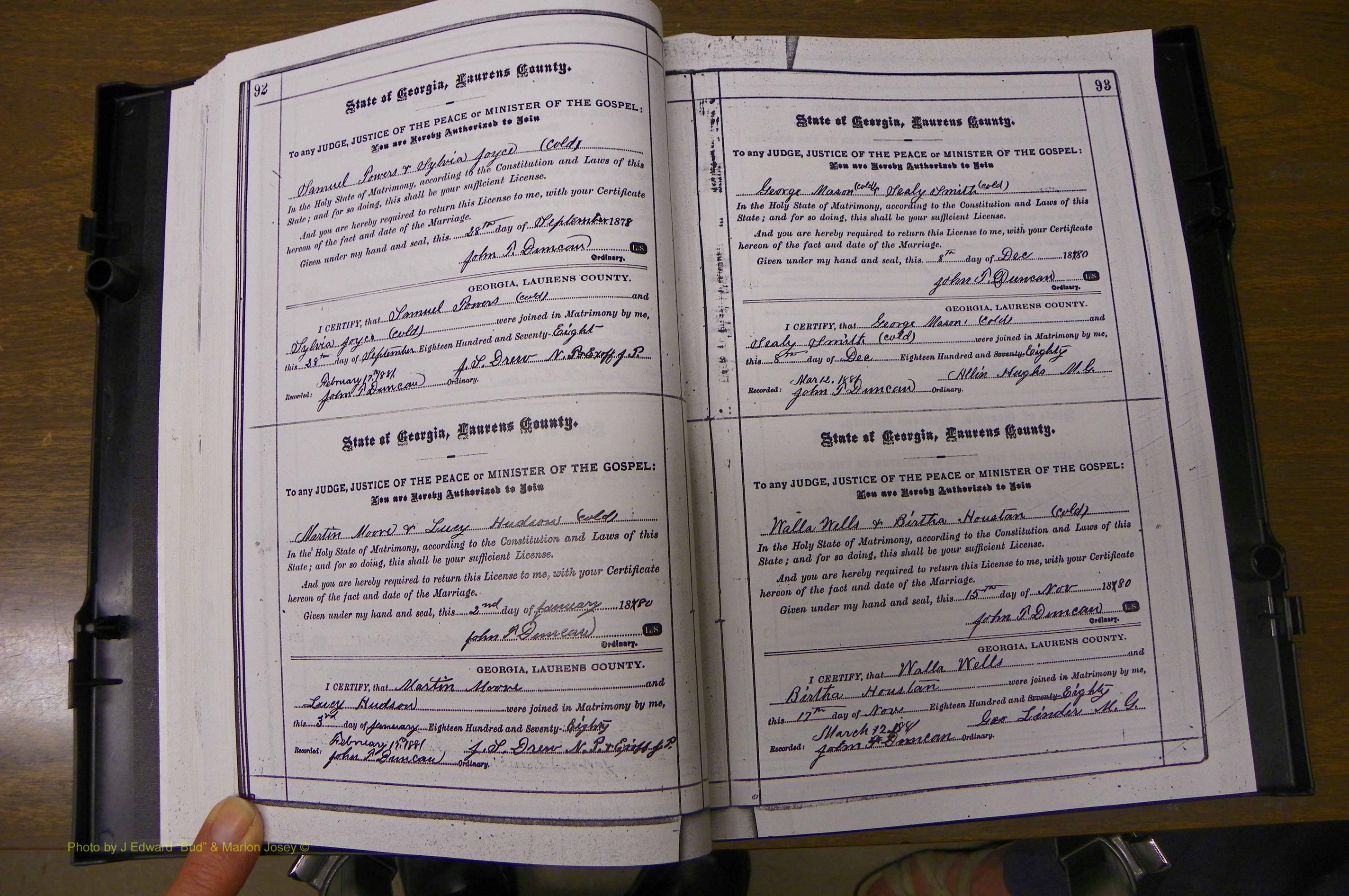 Laurens Co, GA, Marriages 1879 - 1886, P 092-093.JPG