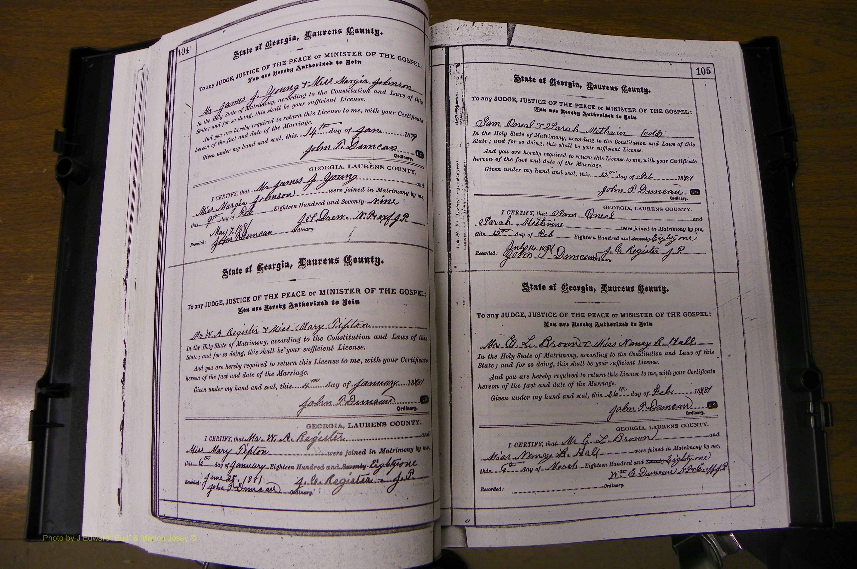 Laurens Co, GA, Marriages 1879 - 1886, P 104-105.JPG