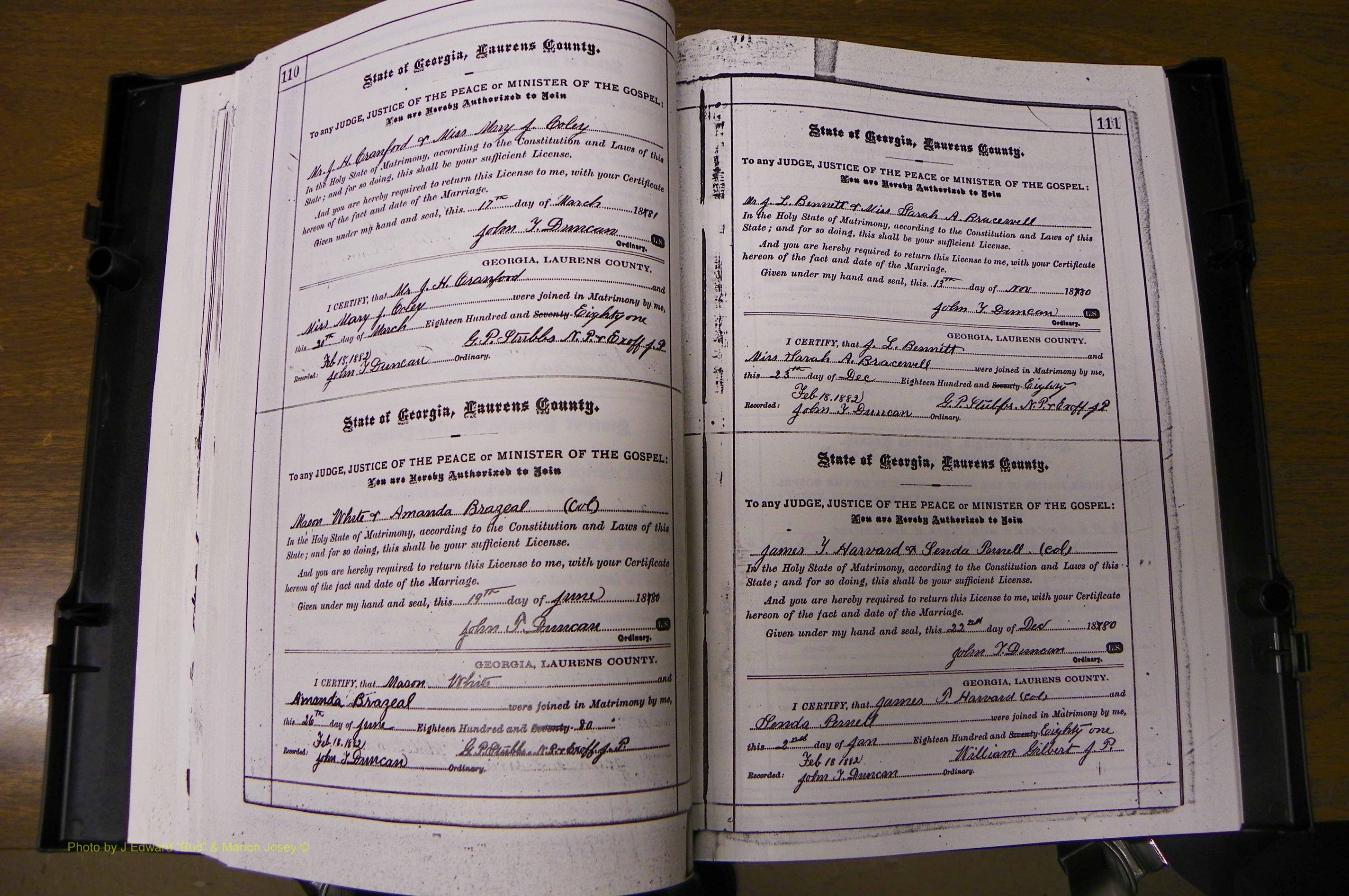 Laurens Co, GA, Marriages 1879 - 1886, P 110-111.JPG