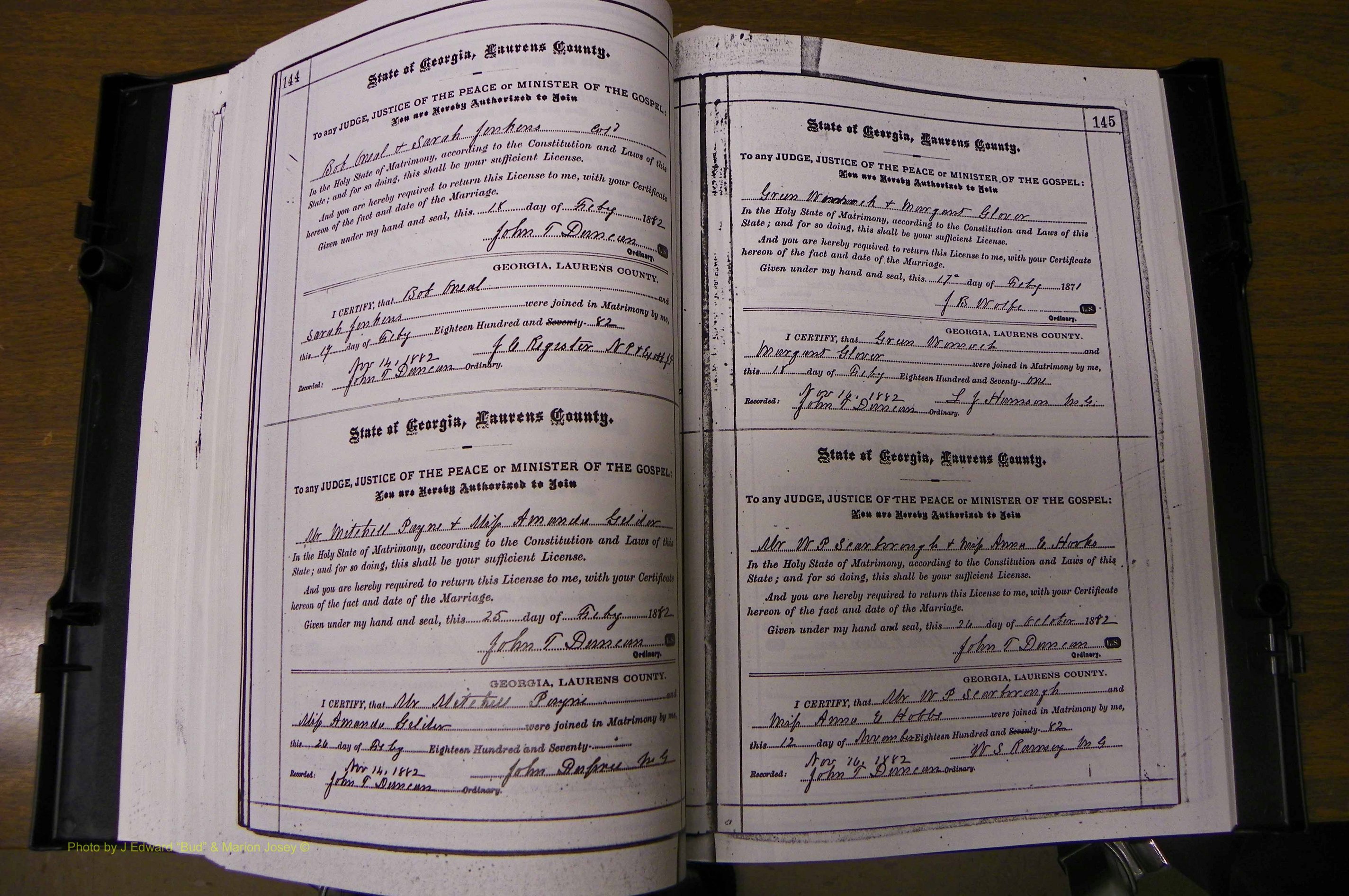 Laurens Co, GA, Marriages 1879 - 1886, P 144-145.JPG