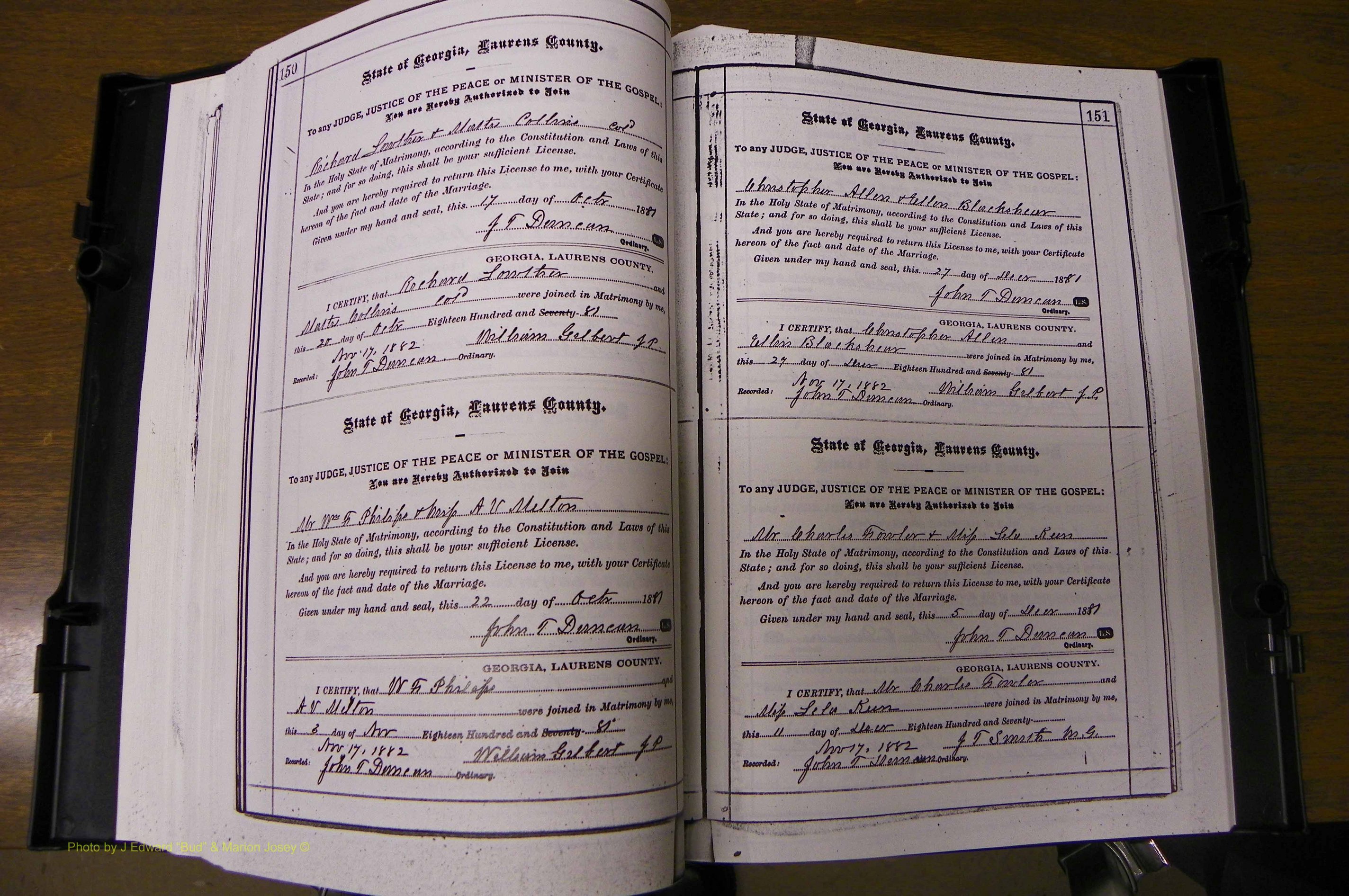 Laurens Co, GA, Marriages 1879 - 1886, P 150-151.JPG