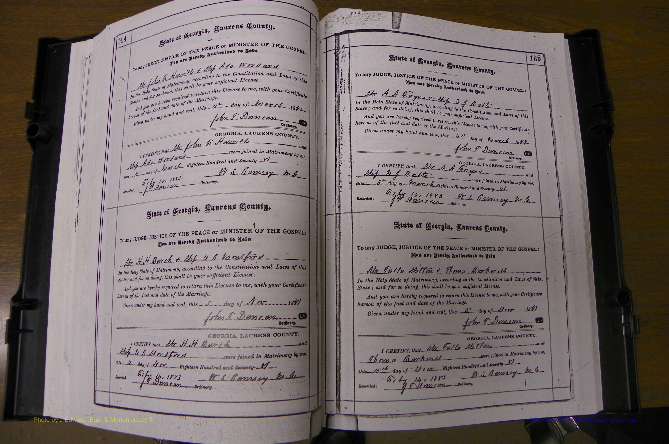 Laurens Co, GA, Marriages 1879 - 1886, P 164-165.JPG