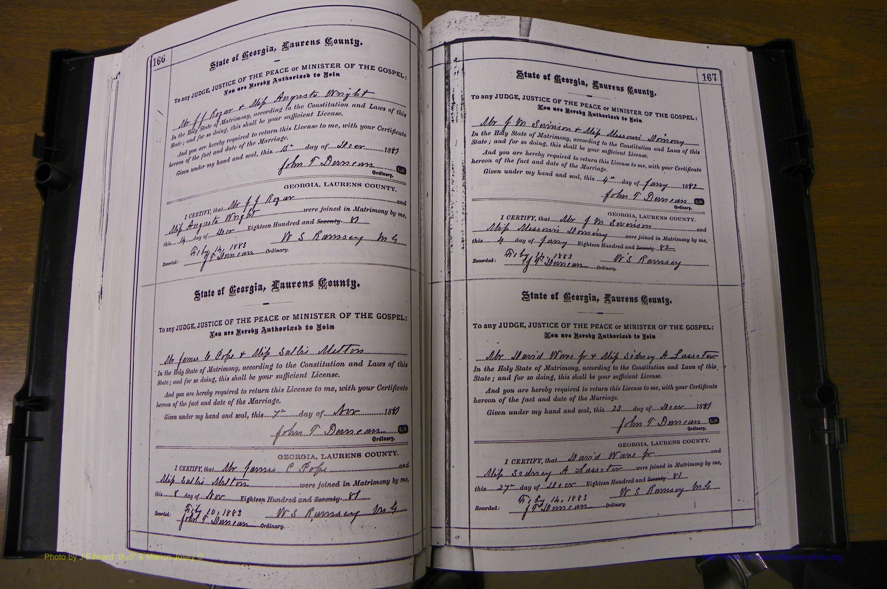 Laurens Co, GA, Marriages 1879 - 1886, P 166-167.JPG