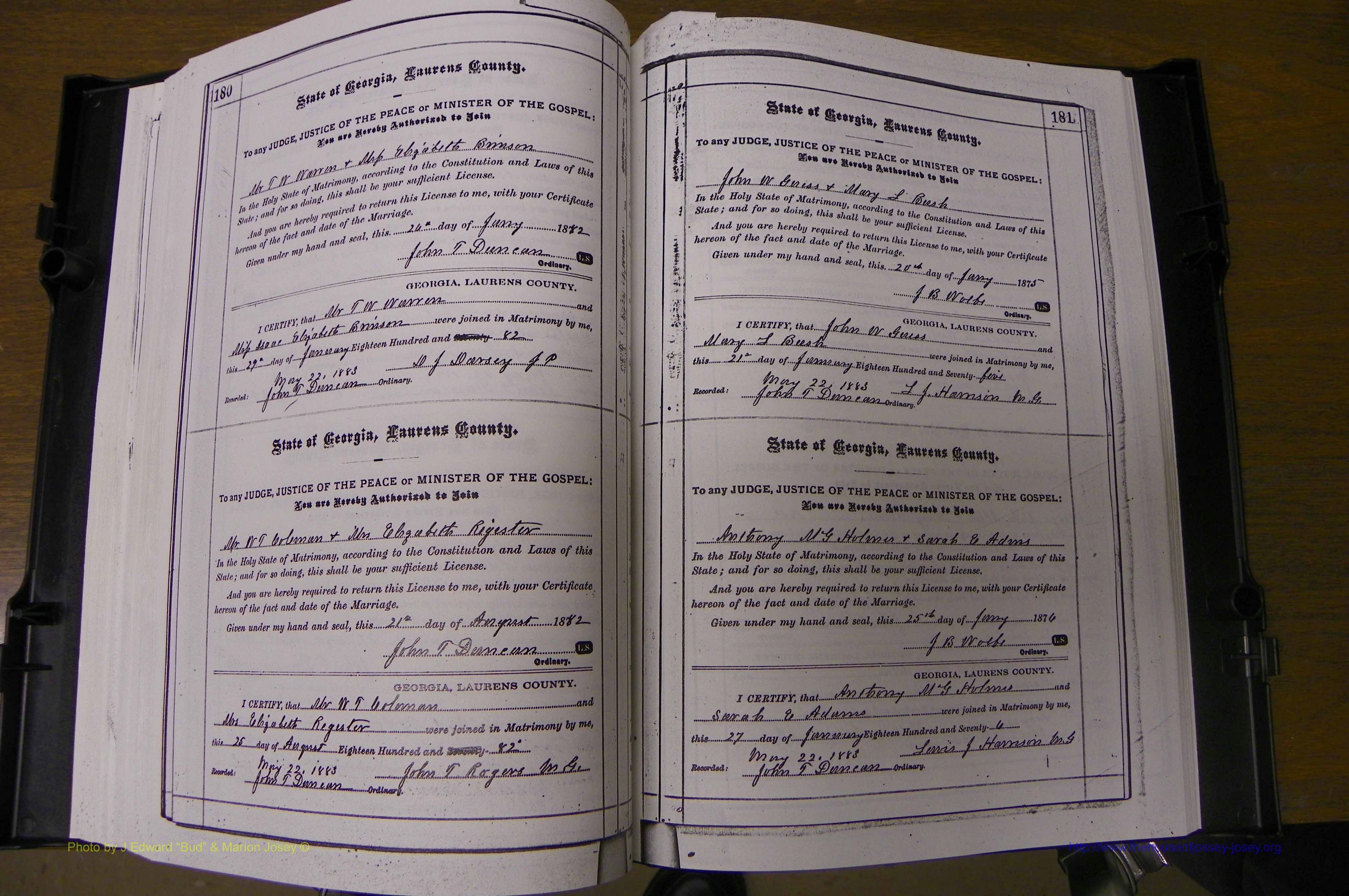 Laurens Co, GA, Marriages 1879 - 1886, P 180-181.JPG