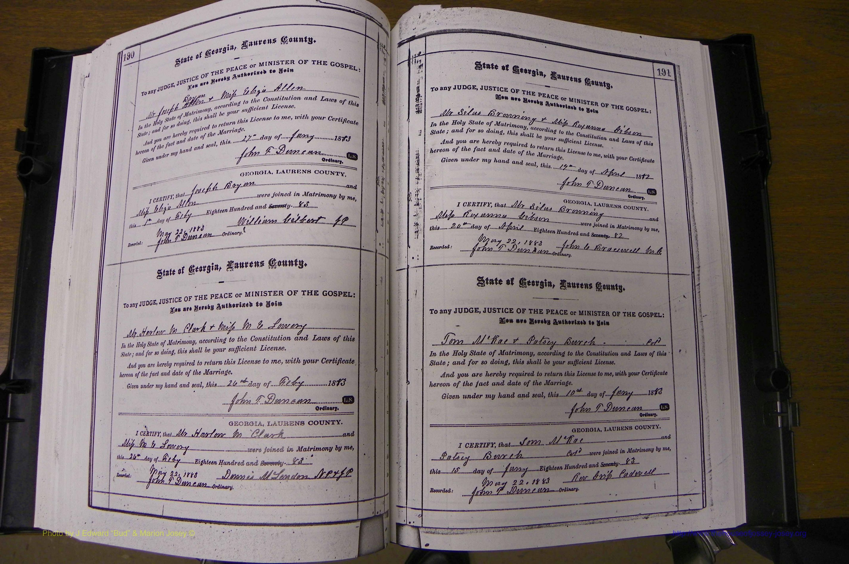 Laurens Co, GA, Marriages 1879 - 1886, P 190-191.JPG