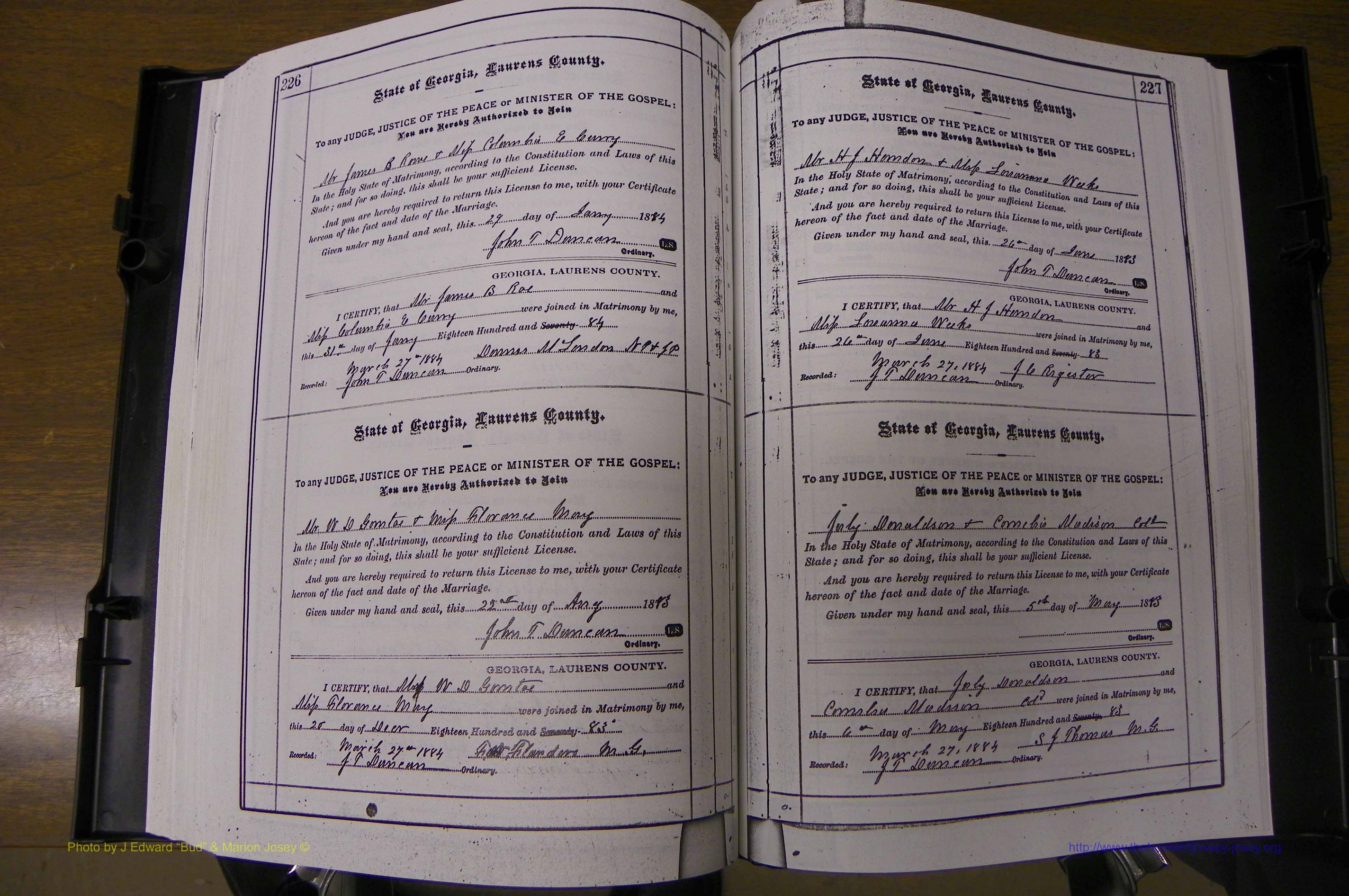 Laurens Co, GA, Marriages 1879 - 1886, P 226-227.JPG