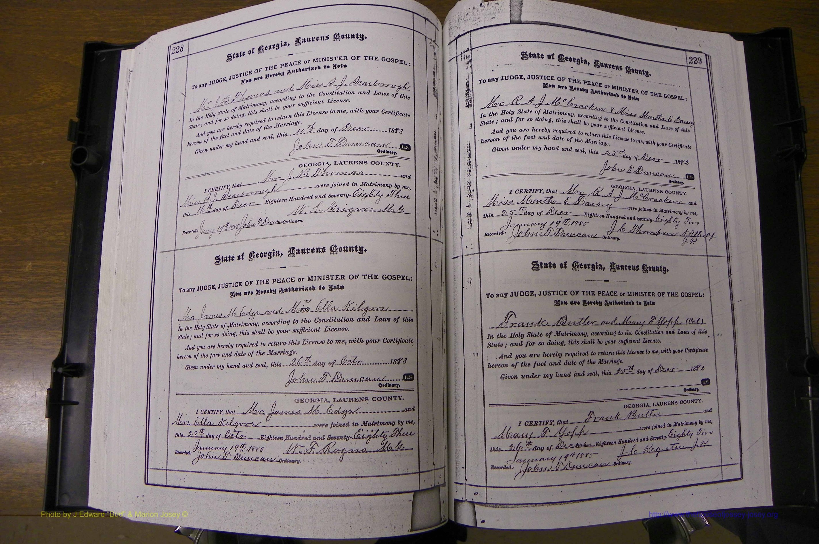 Laurens Co, GA, Marriages 1879 - 1886, P 228-229.JPG