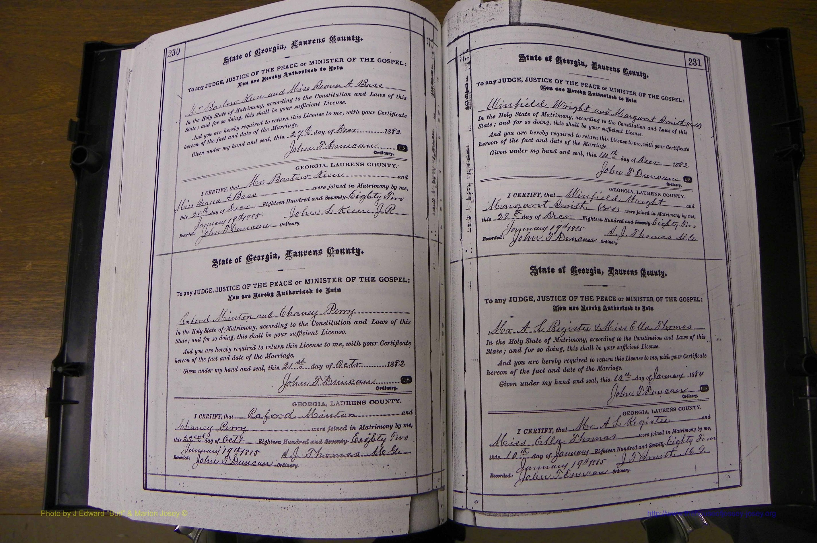 Laurens Co, GA, Marriages 1879 - 1886, P 230-231.JPG