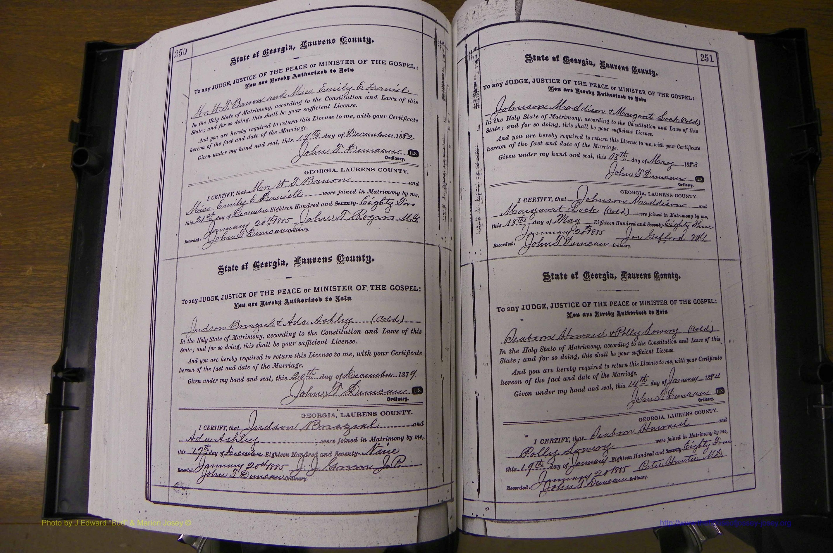 Laurens Co, GA, Marriages 1879 - 1886, P 250-251.JPG