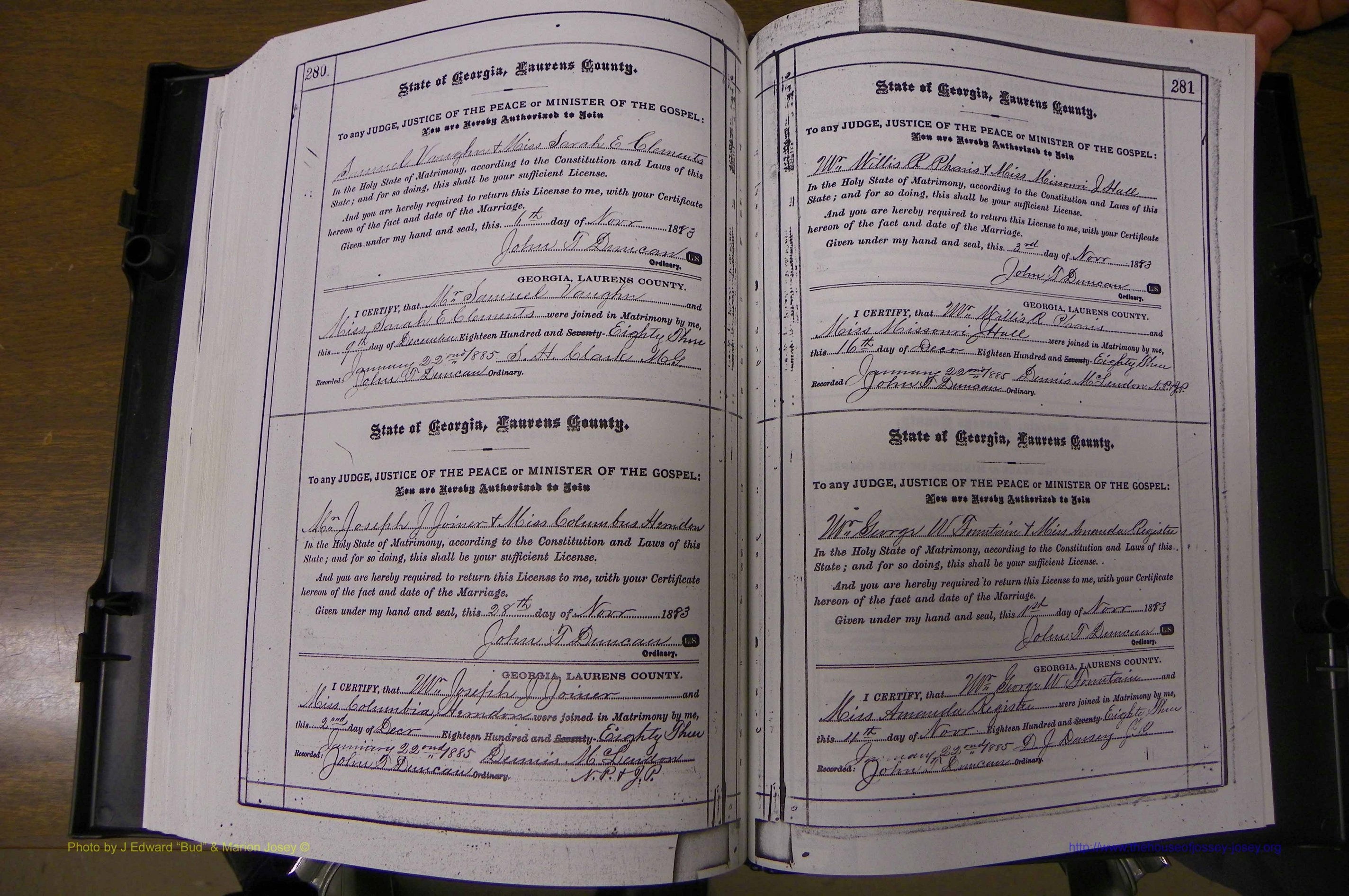 Laurens Co, GA, Marriages 1879 - 1886, P 280-281.JPG