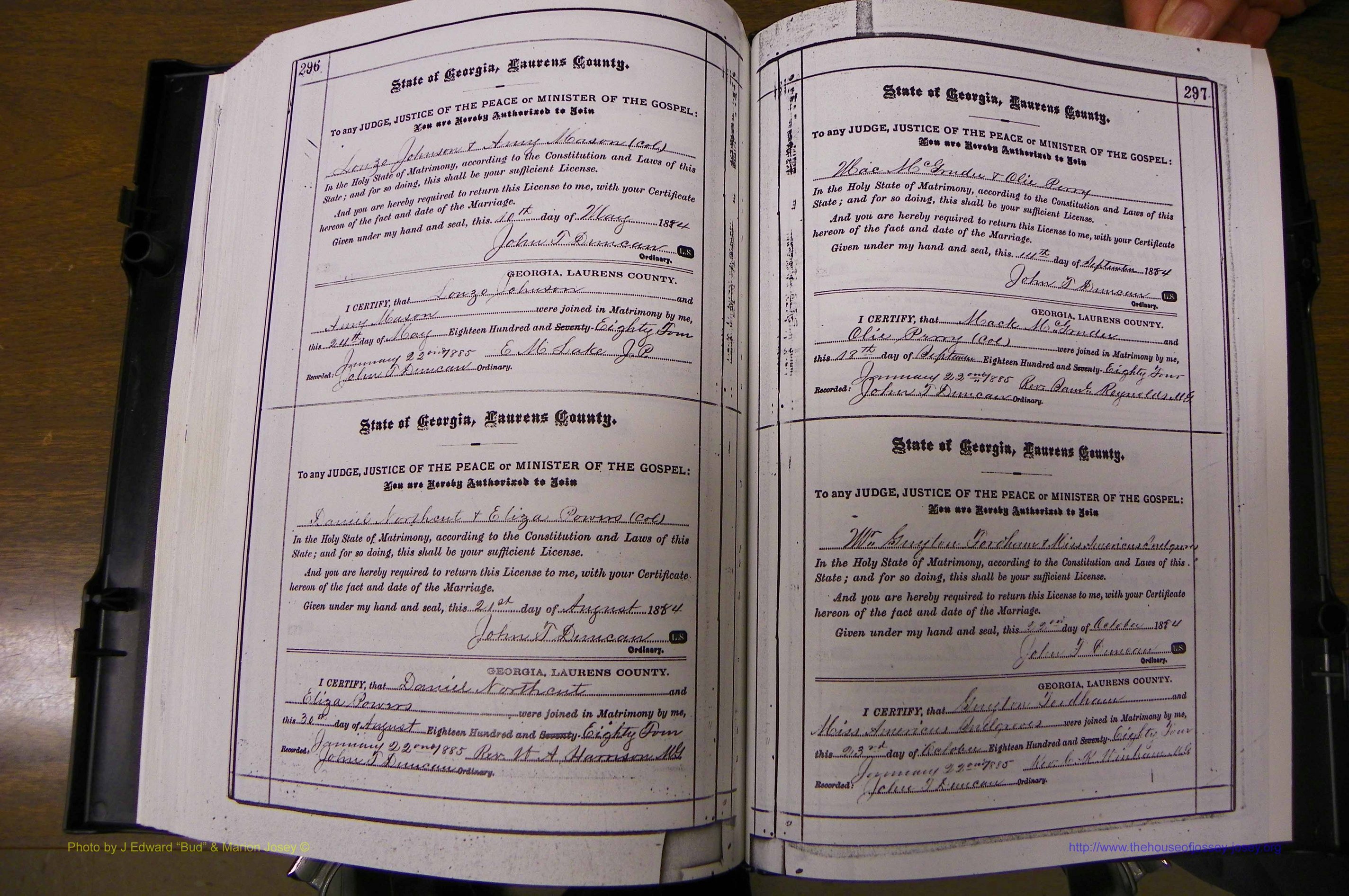 Laurens Co, GA, Marriages 1879 - 1886, P 296-297.JPG