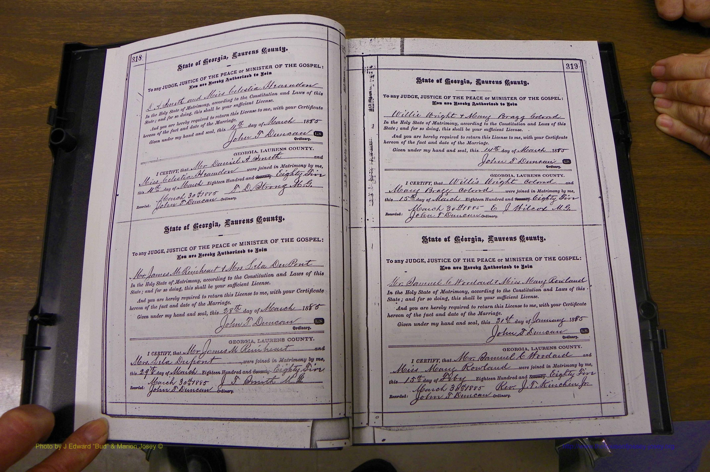 Laurens Co, GA, Marriages 1879 - 1886, P 318-319.JPG