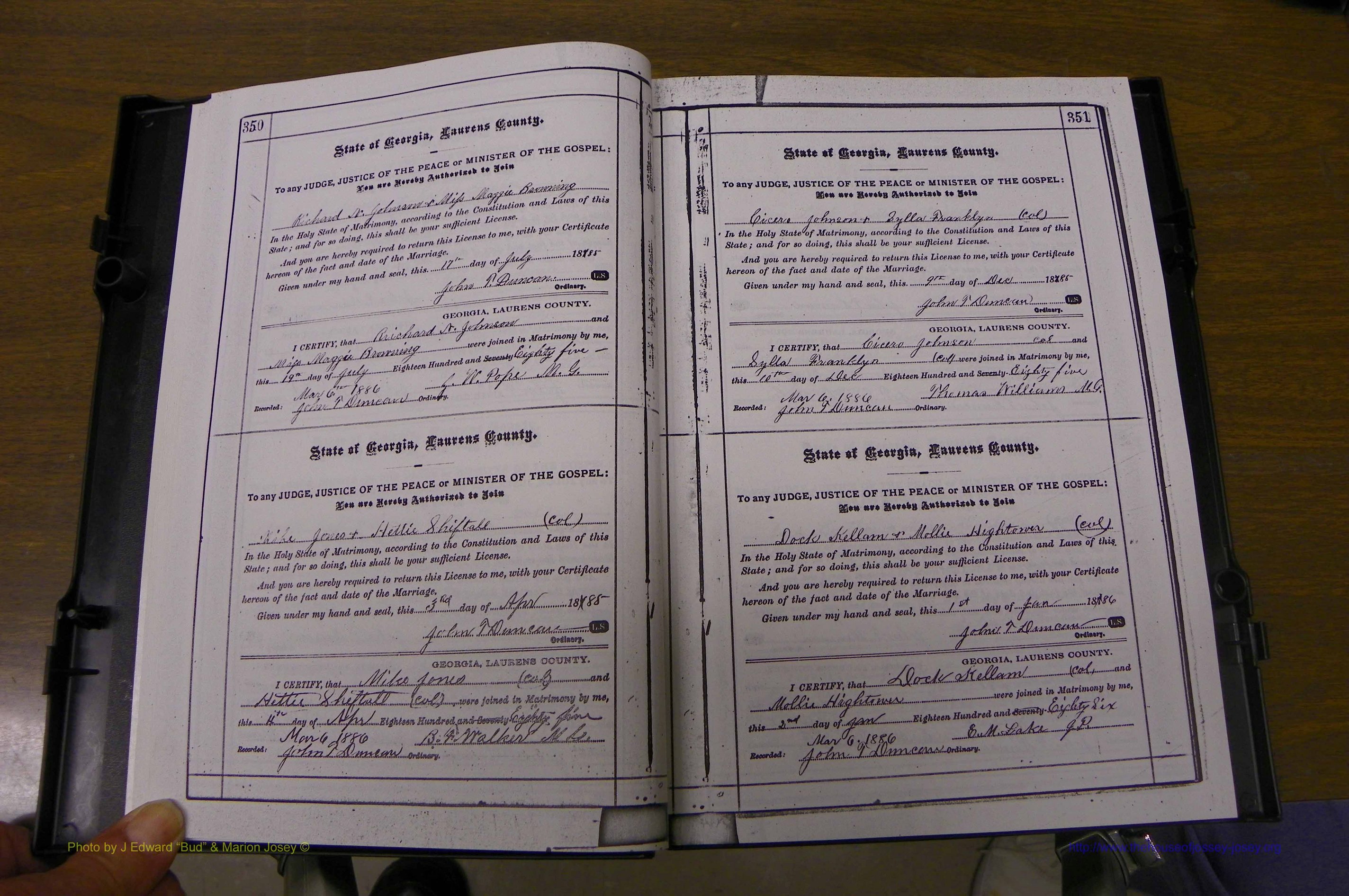 Laurens Co, GA, Marriages 1879 - 1886, P 350-351.JPG