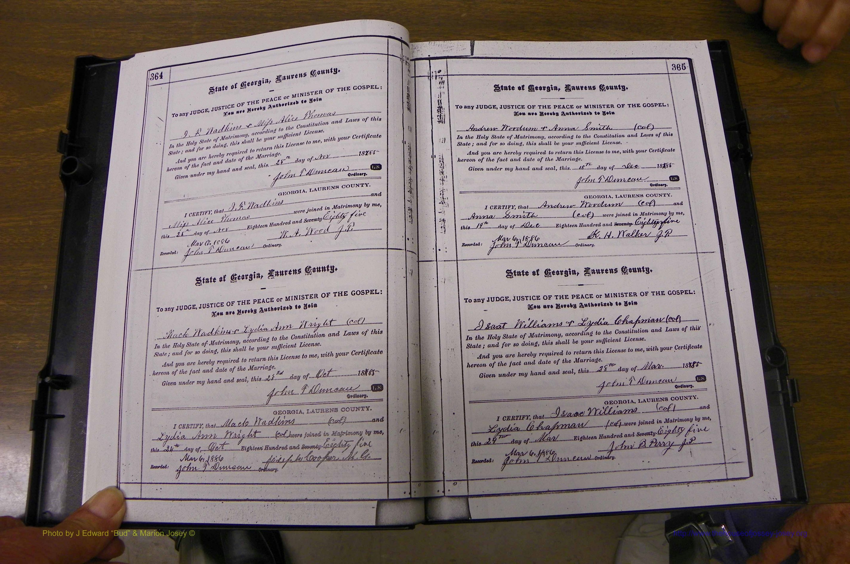 Laurens Co, GA, Marriages 1879 - 1886, P 364-365.JPG