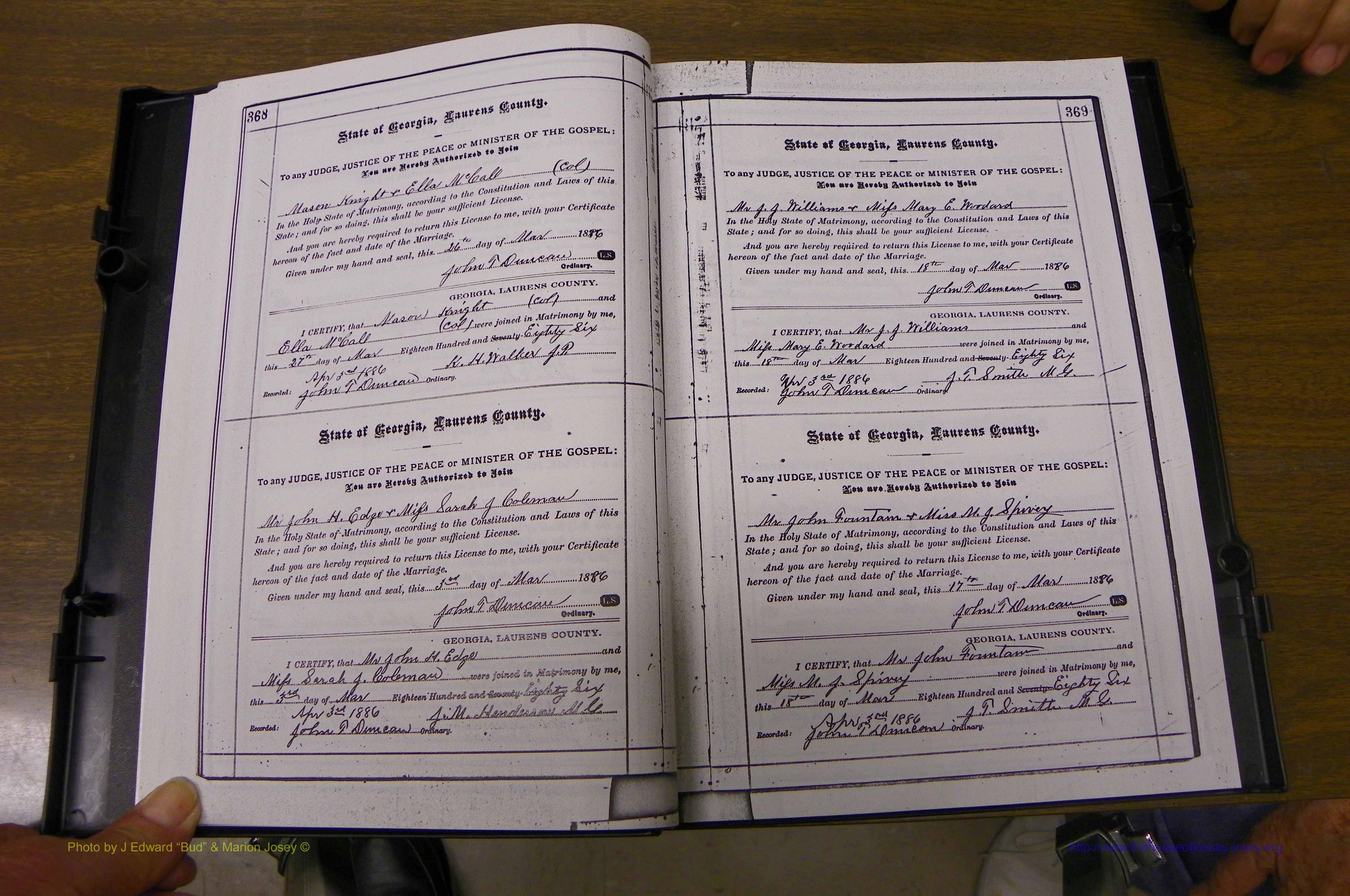Laurens Co, GA, Marriages 1879 - 1886, P 368-369.JPG