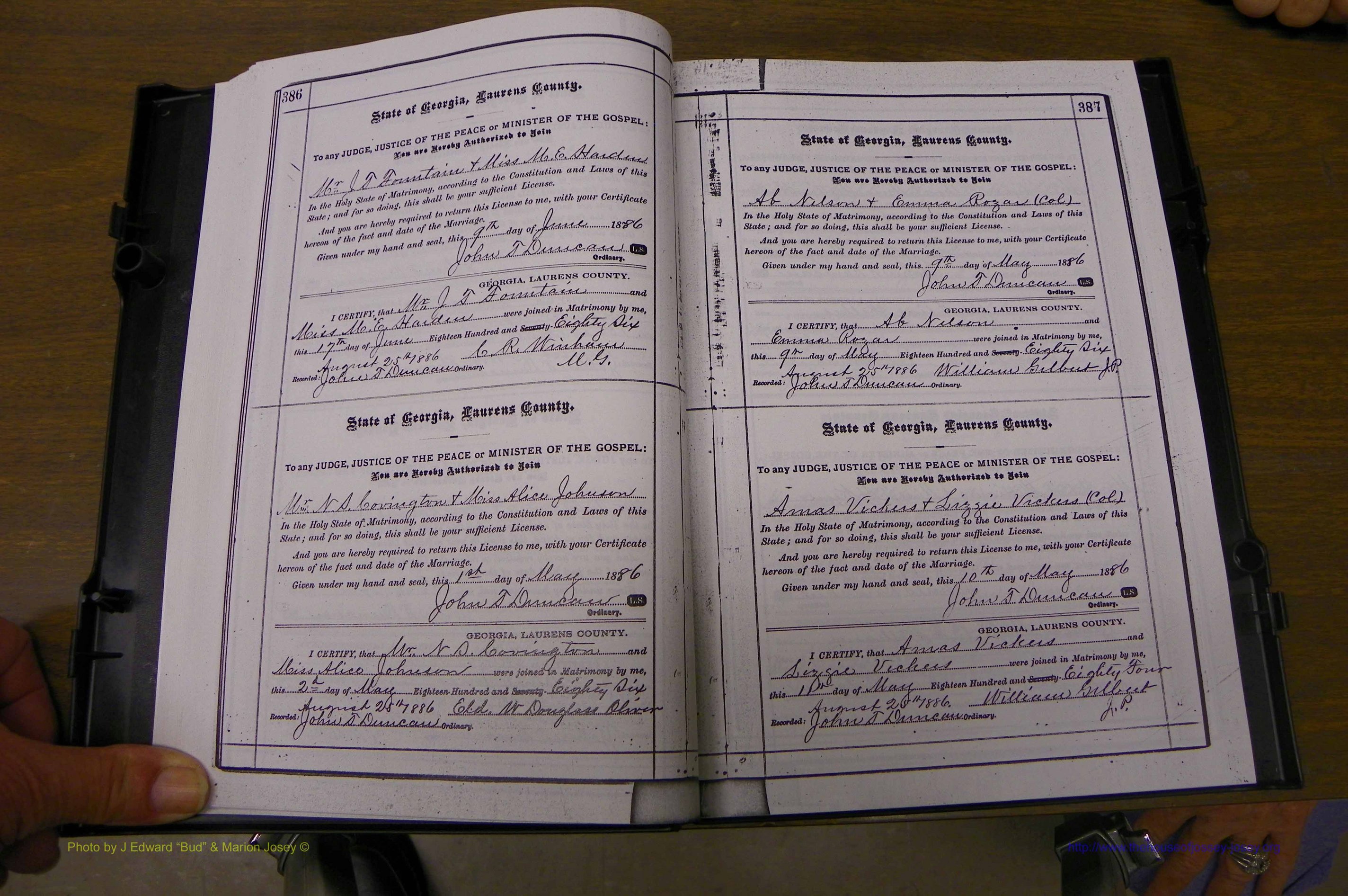 Laurens Co, GA, Marriages 1879 - 1886, P 386-387.JPG