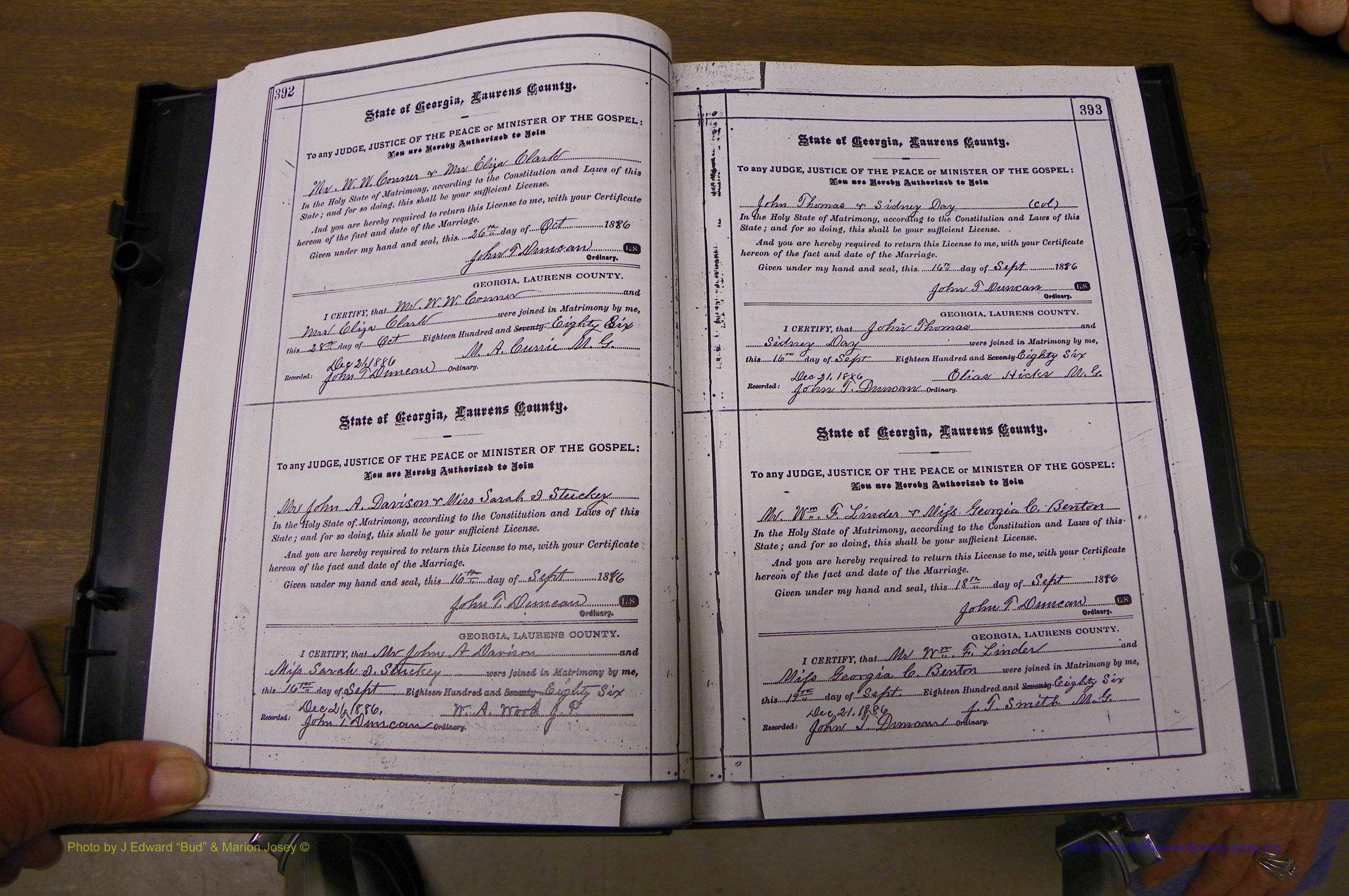 Laurens Co, GA, Marriages 1879 - 1886, P 392-393.JPG