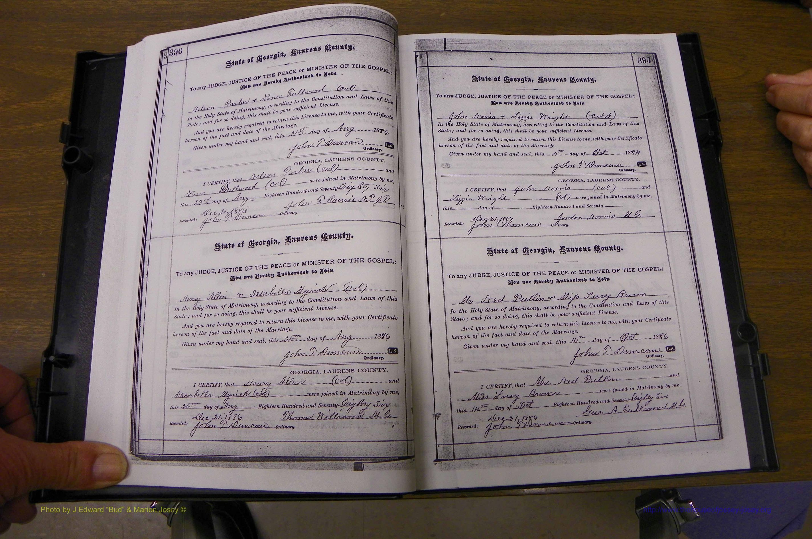 Laurens Co, GA, Marriages 1879 - 1886, P 396-397.JPG