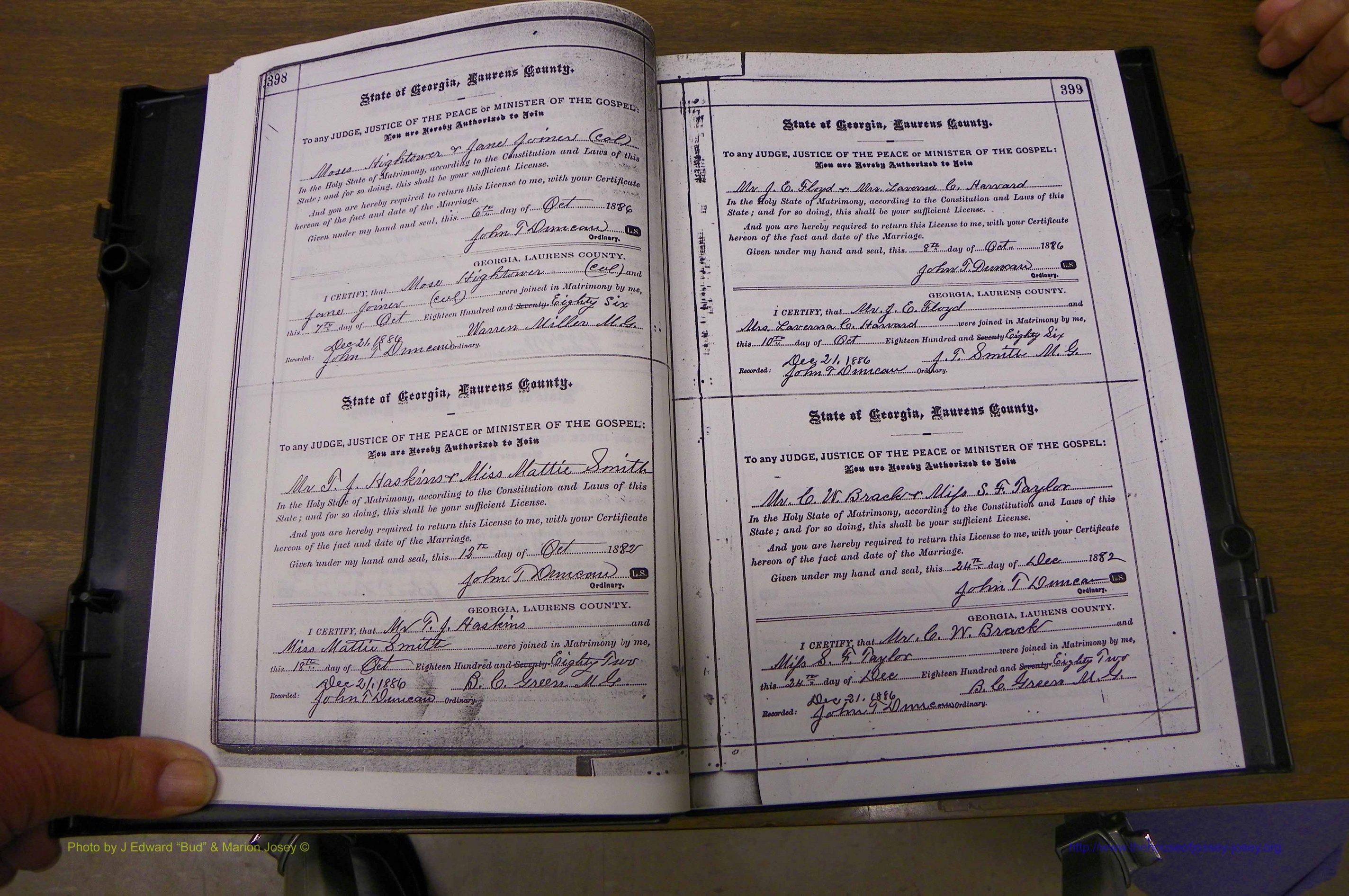 Laurens Co, GA, Marriages 1879 - 1886, P 398-399.JPG