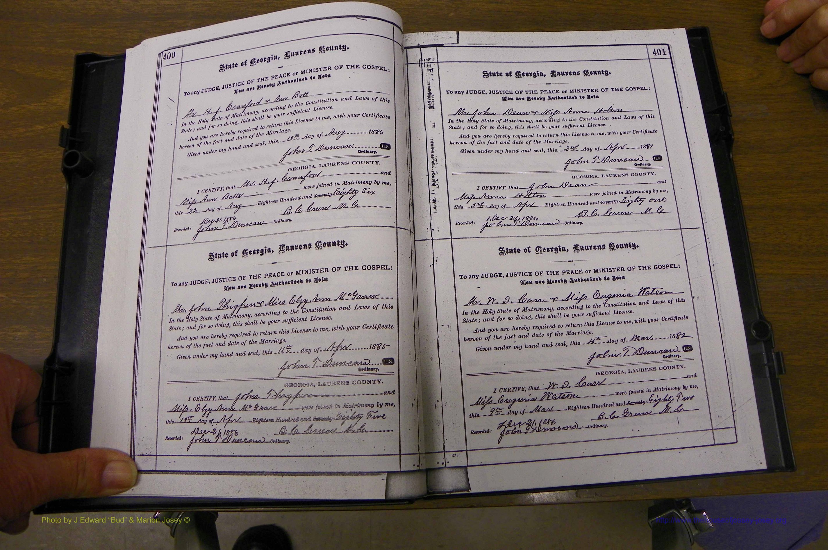 Laurens Co, GA, Marriages 1879 - 1886, P 400-401.JPG