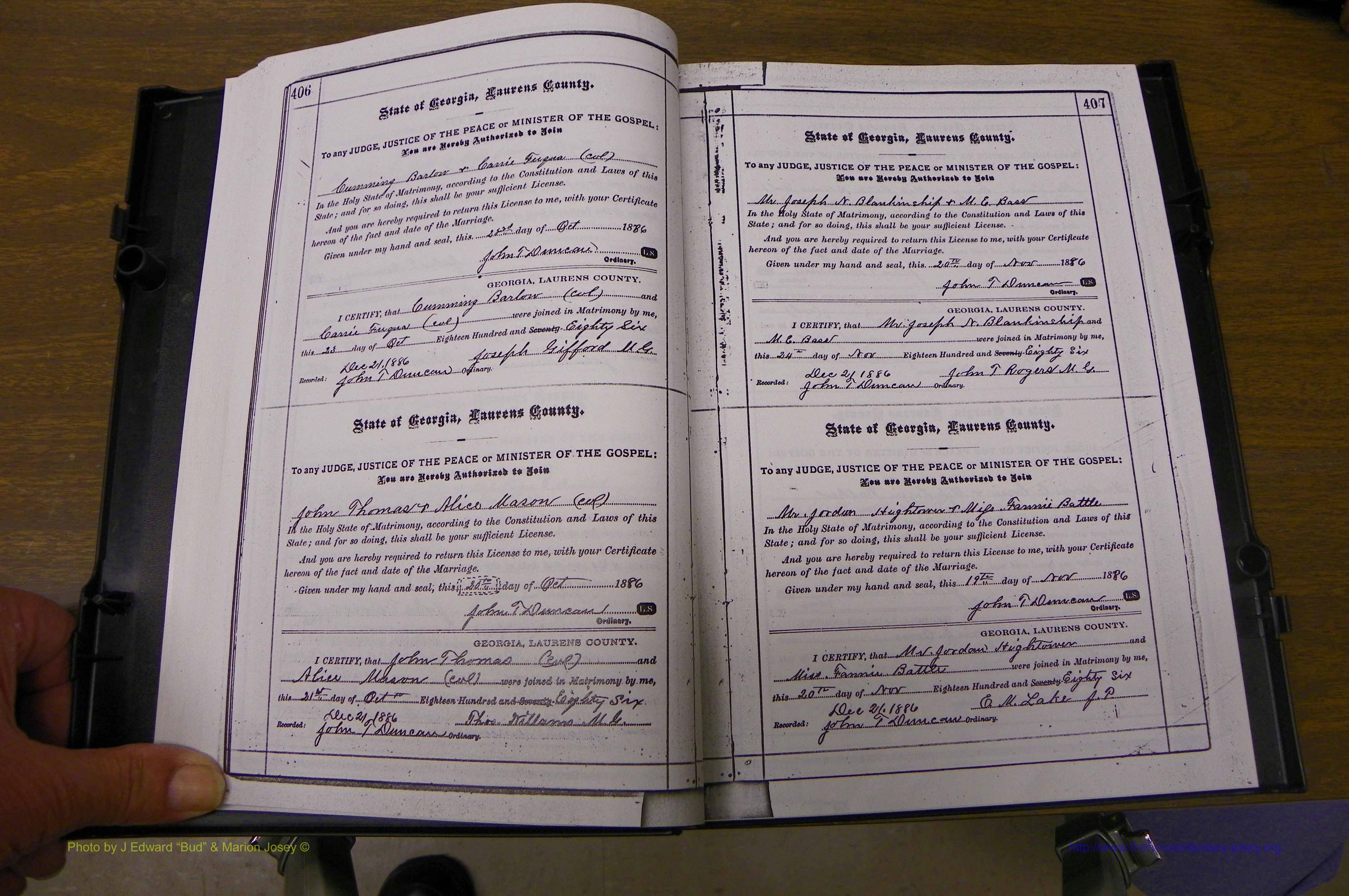 Laurens Co, GA, Marriages 1879 - 1886, P 406-407.JPG