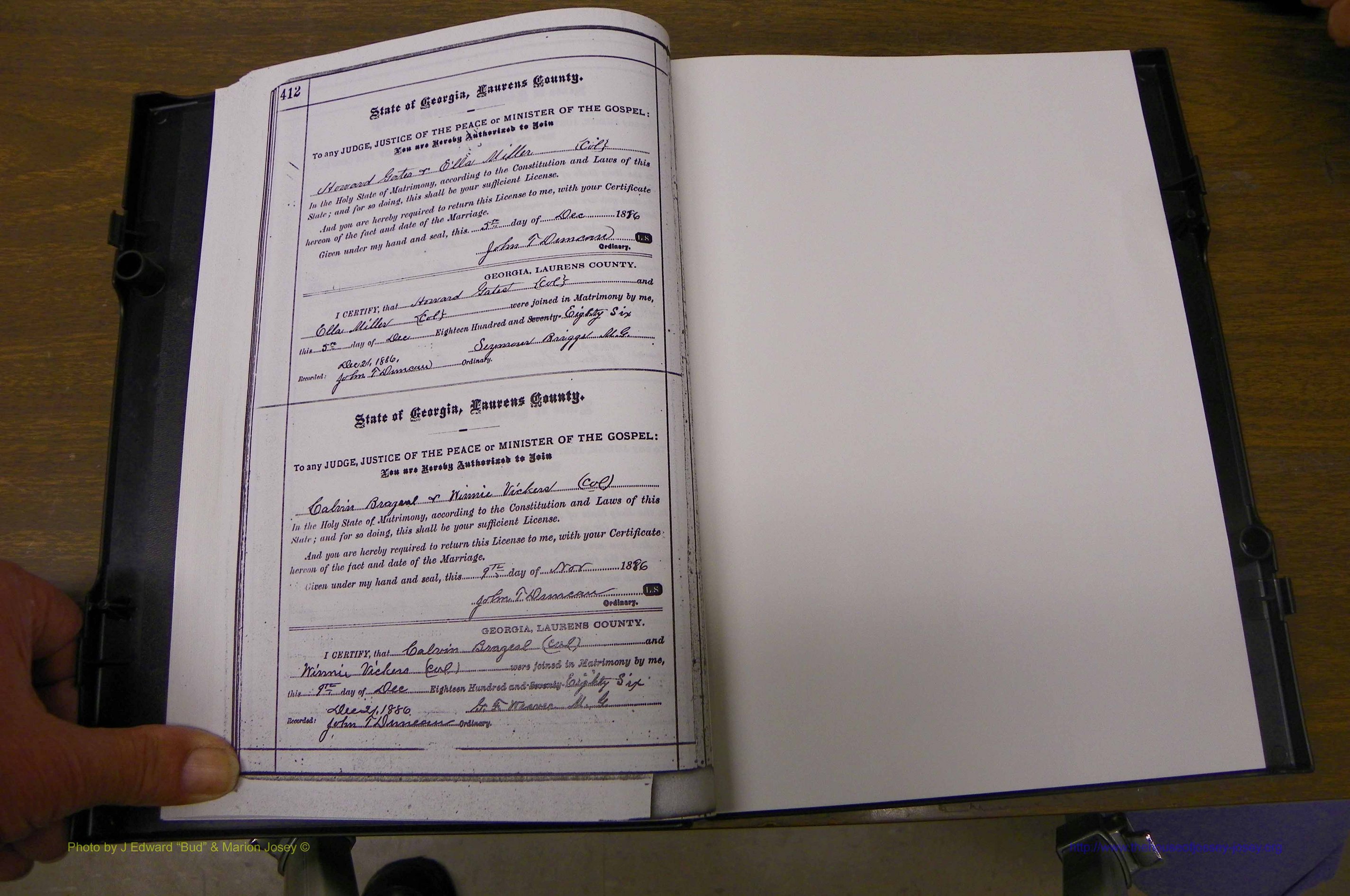 Laurens Co, GA, Marriages 1879 - 1886, P 412.JPG