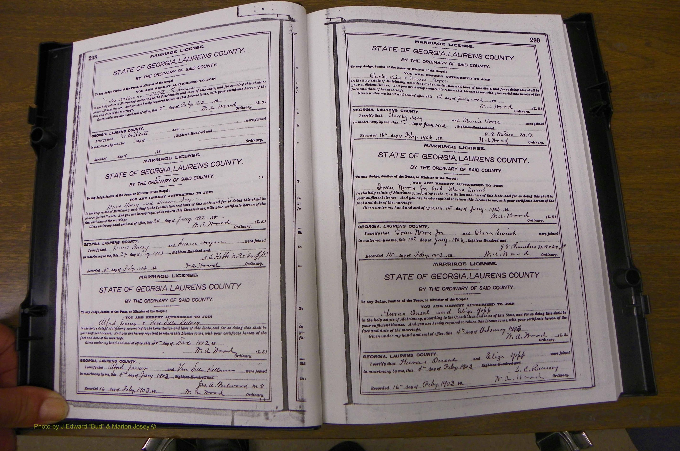 Laurens Co, GA, Marriages Book M, 1905 - 1915, Colored, P 298-299.JPG