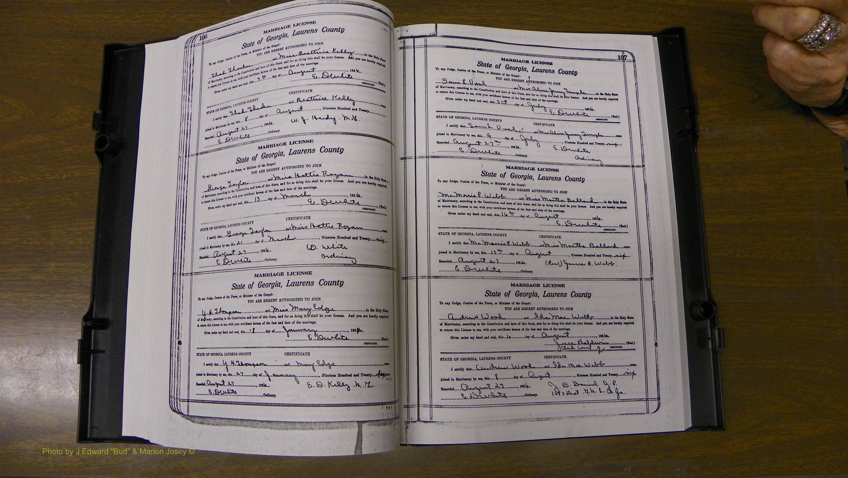 Laurens Co, GA, Marriages Book S, 1924 - 1934, White, P 106-107.JPG