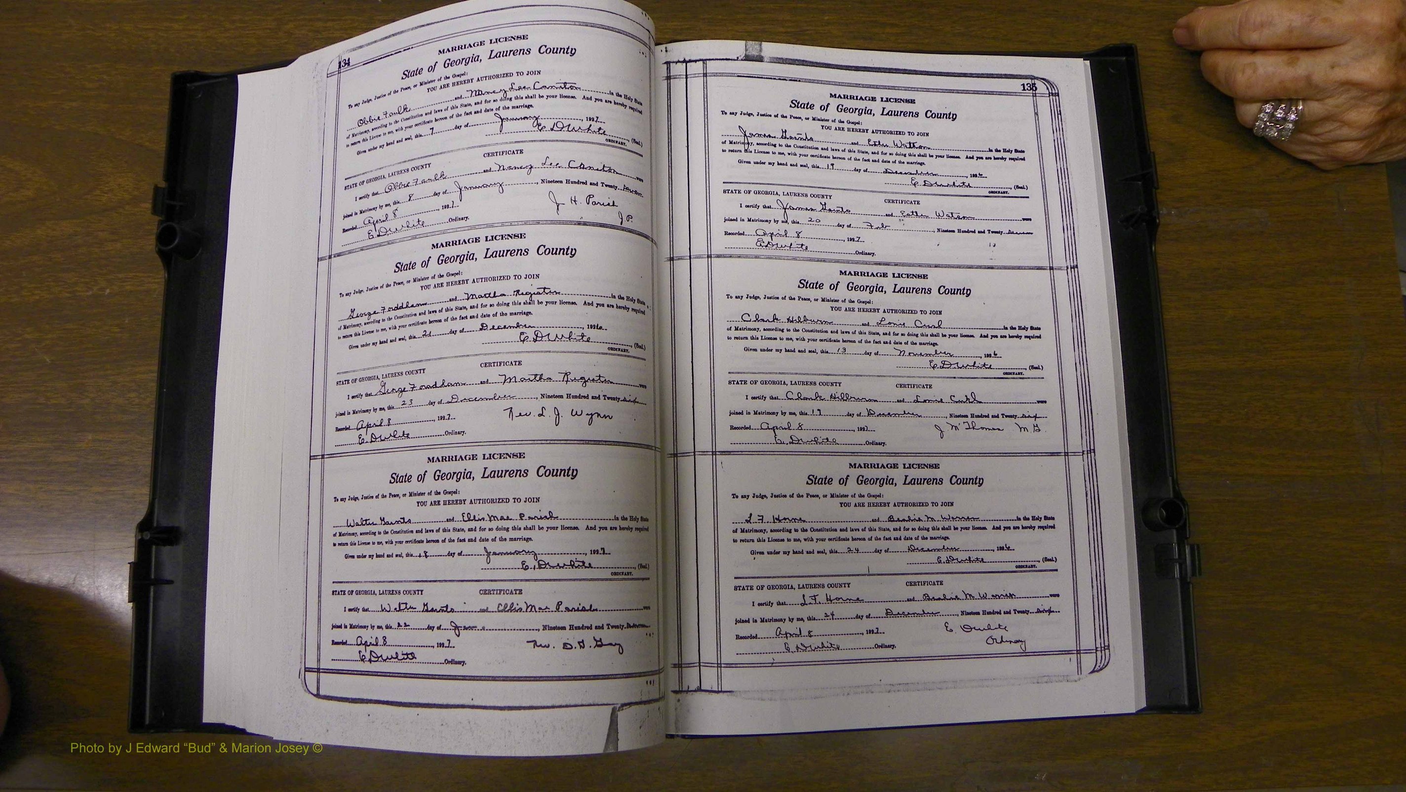 Laurens Co, GA, Marriages Book S, 1924 - 1934, White, P 134-135.JPG