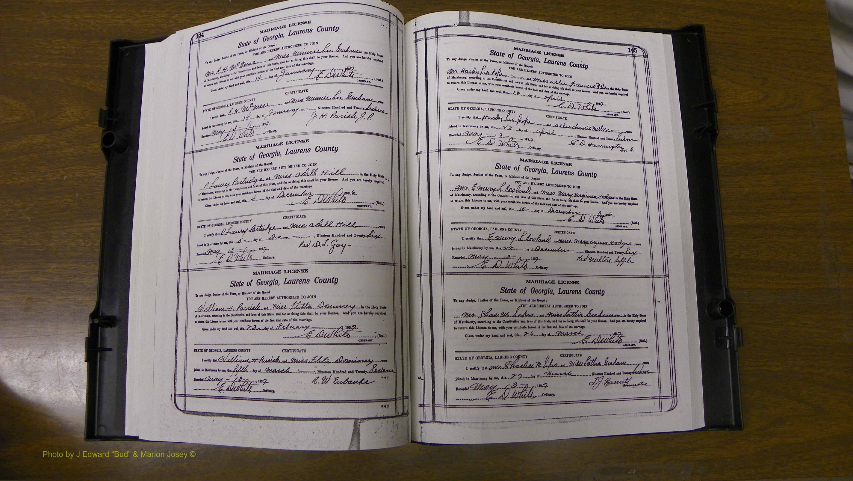 Laurens Co, GA, Marriages Book S, 1924 - 1934, White, P 144-145.JPG