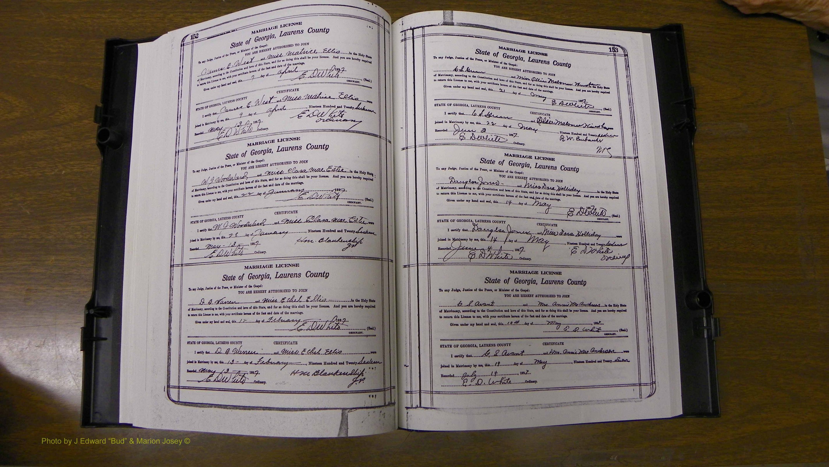 Laurens Co, GA, Marriages Book S, 1924 - 1934, White, P 152-153.JPG