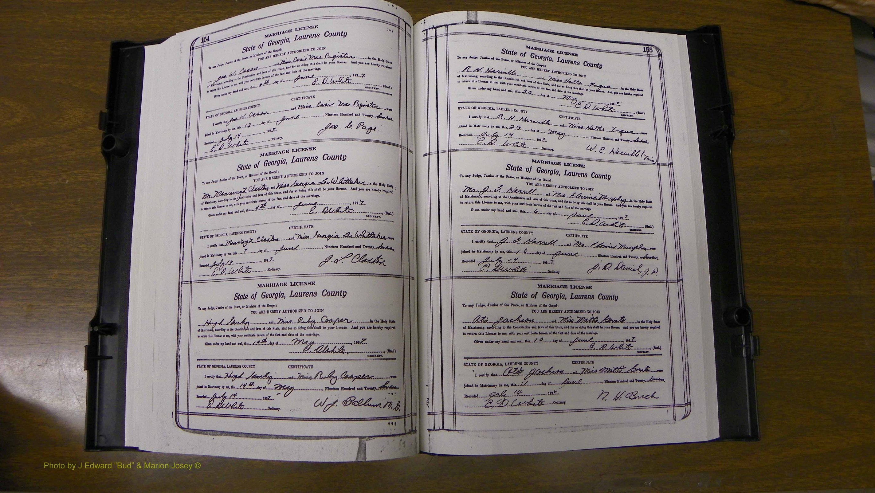 Laurens Co, GA, Marriages Book S, 1924 - 1934, White, P 154-155.JPG