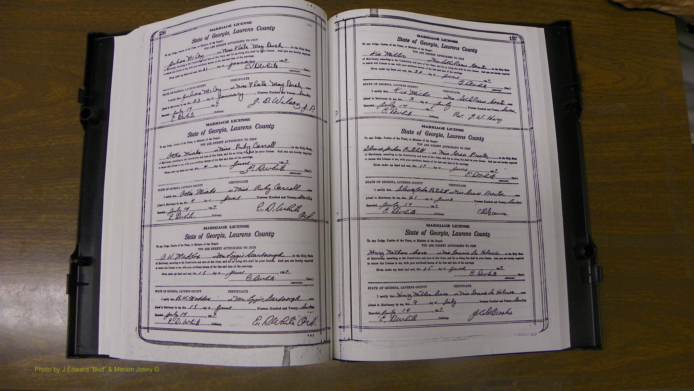 Laurens Co, GA, Marriages Book S, 1924 - 1934, White, P 156-157.JPG