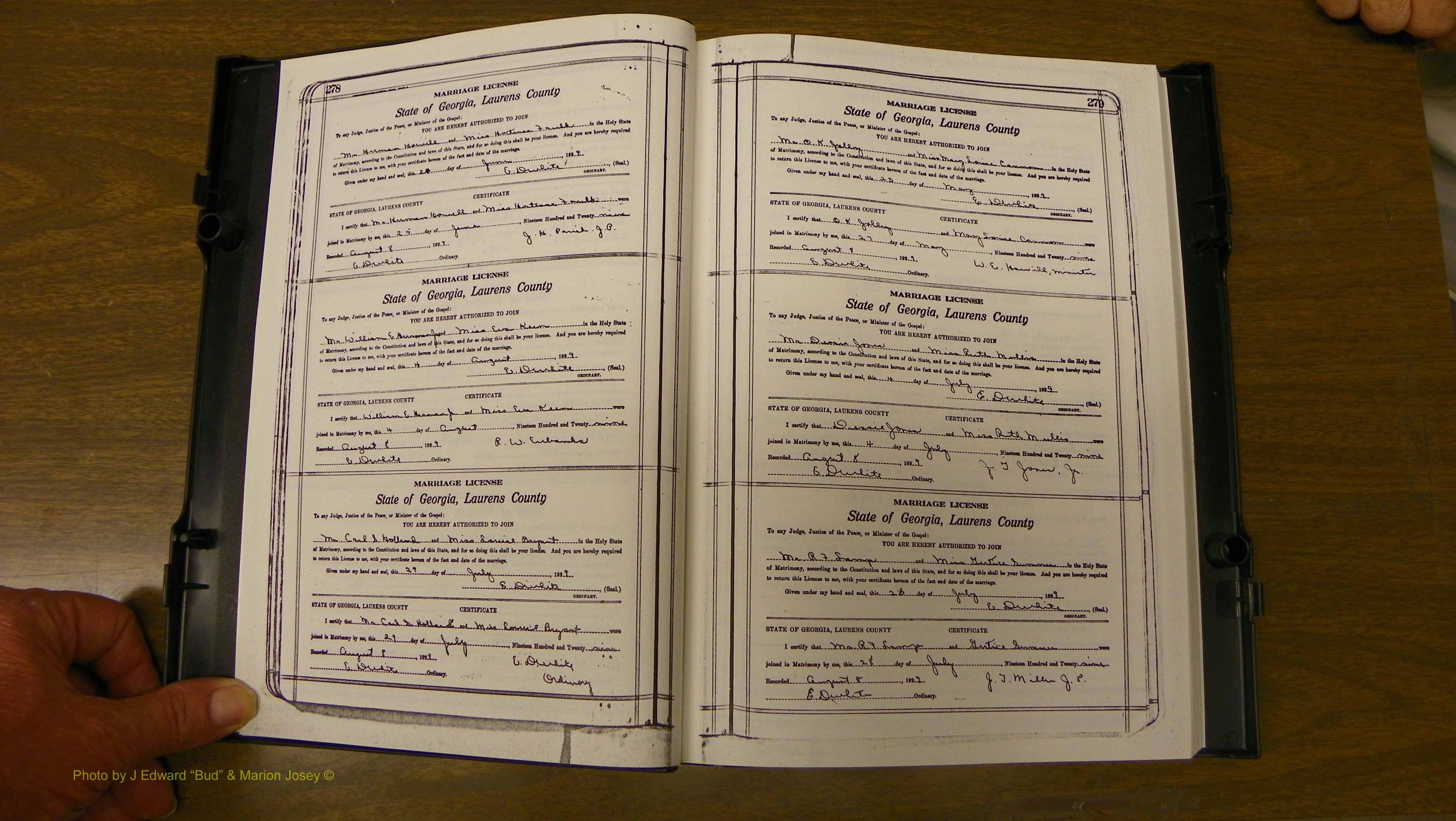 Laurens Co, GA, Marriages Book S, 1924 - 1934, White, P 278-279.JPG